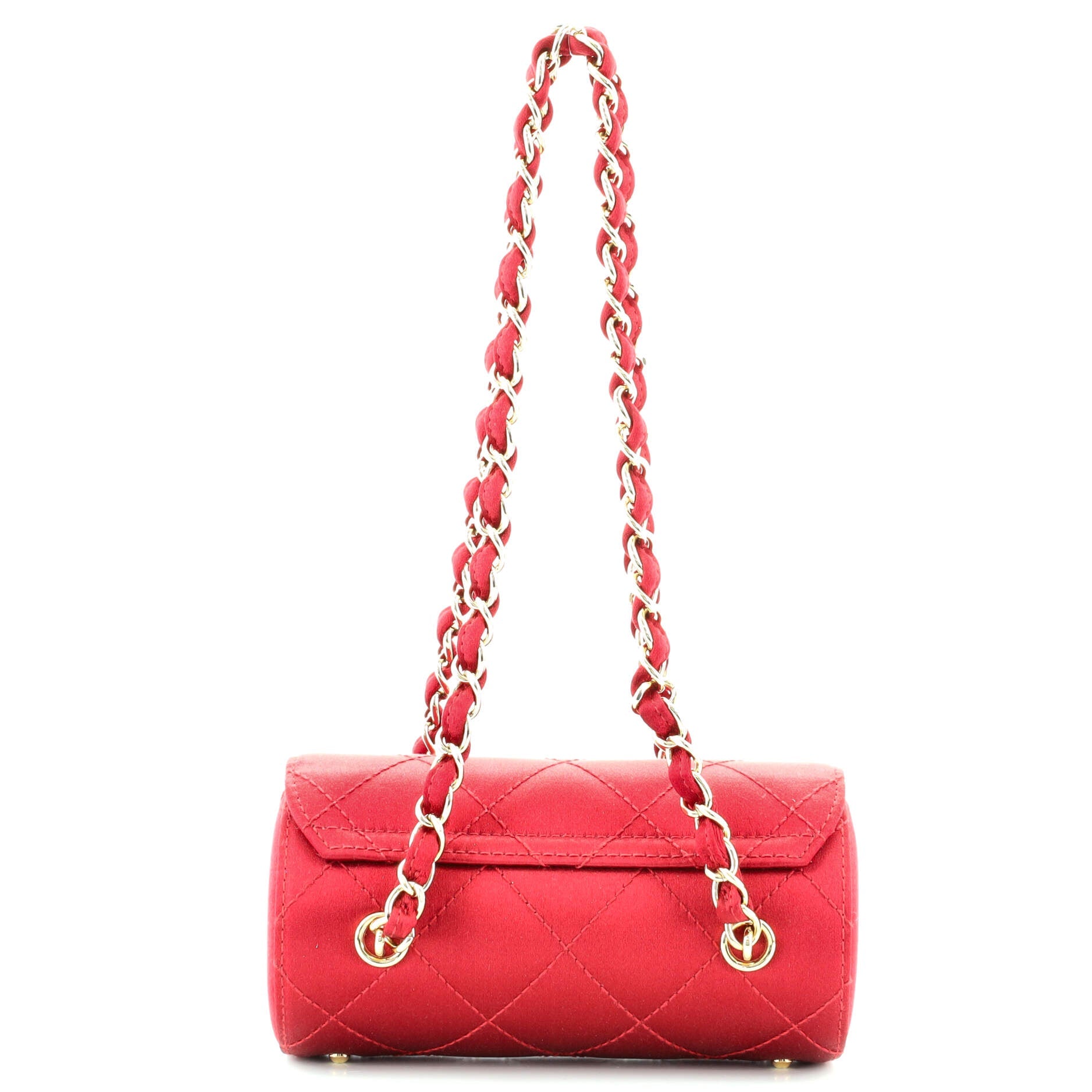 Vintage Barrel Evening Bag Quilted Satin Mini