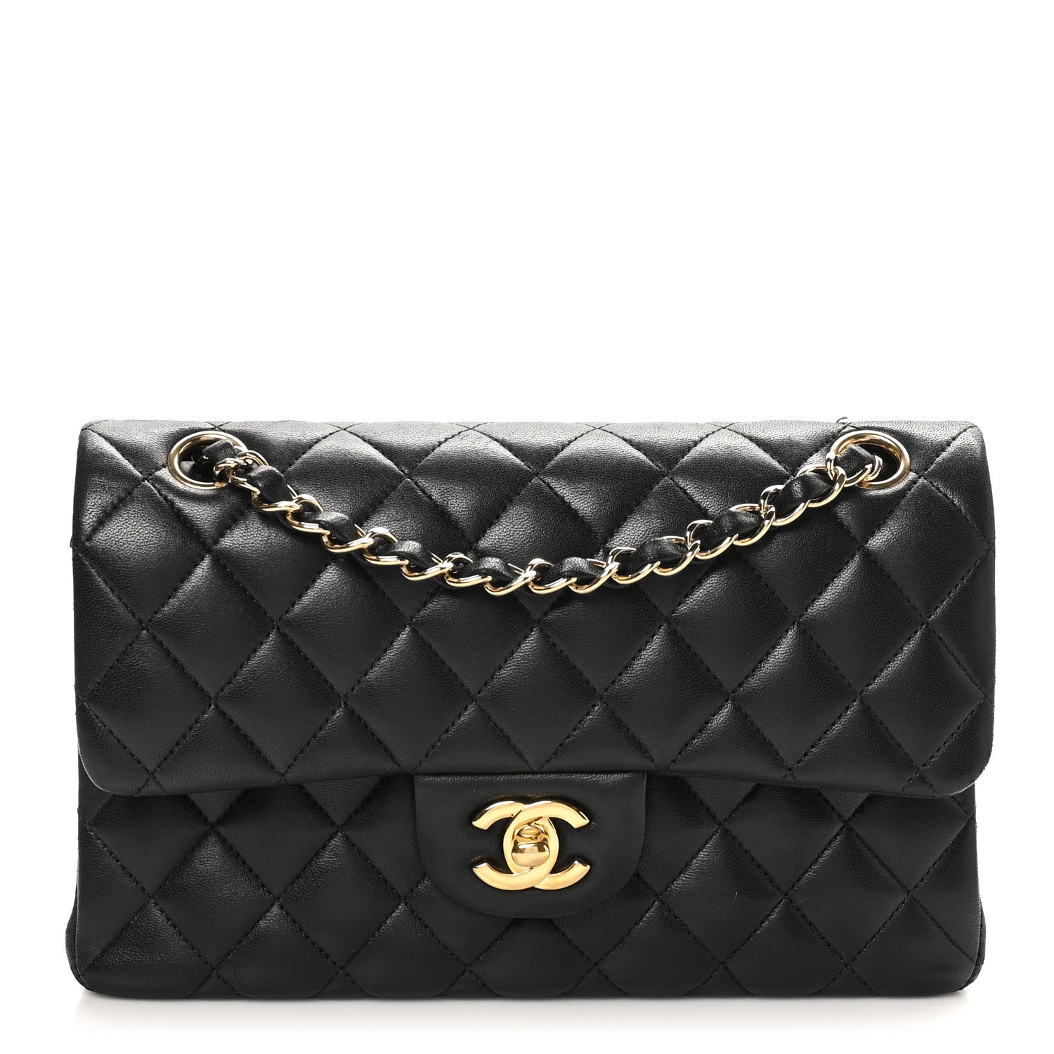 Lambskin Quilted Small Double Flap Black