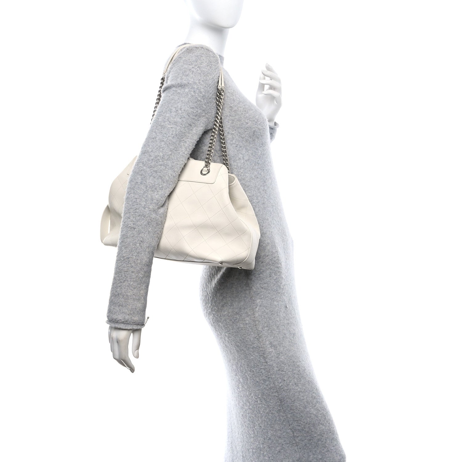 Calfskin Stitched Small Urban Shopping Tote White