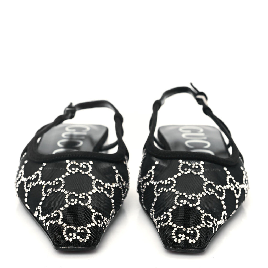 Tela Retino Kid Scamosciato Crystal GG Monogram Square Demi Ballet Flats 36.5 Black