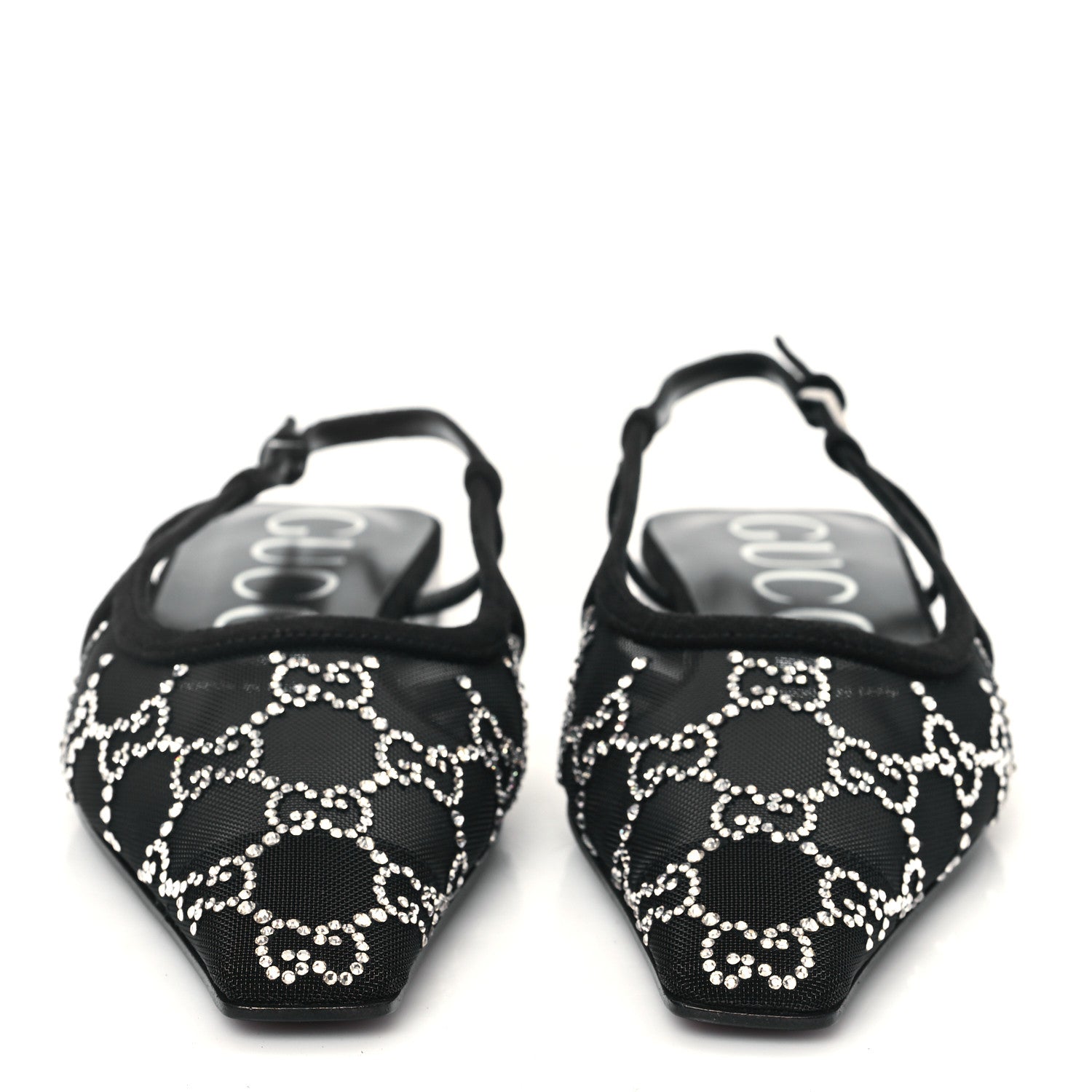 Tela Retino Kid Scamosciato Crystal GG Monogram Square Demi Ballet Flats 36.5 Black