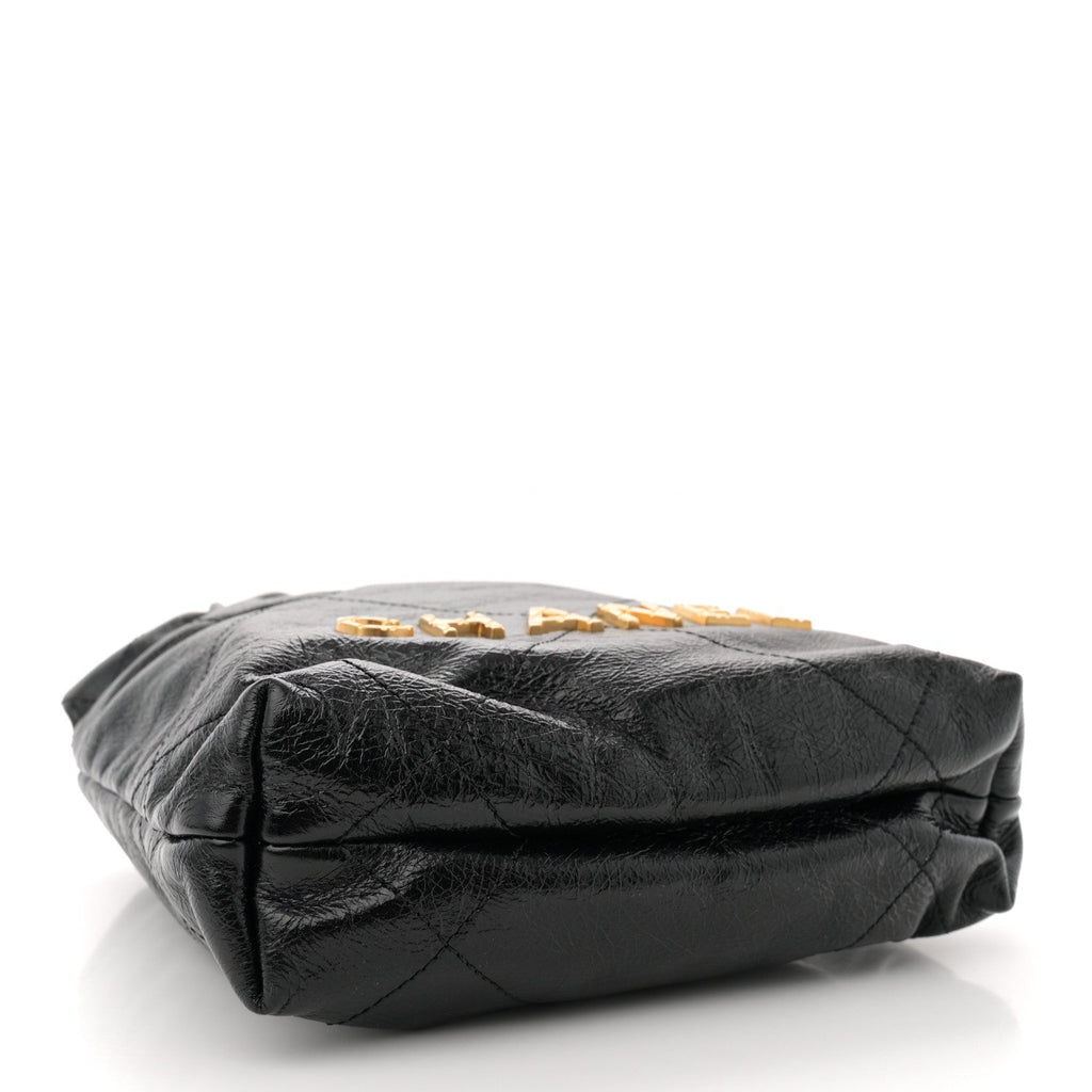 Shiny Crumpled Calfskin Quilted Pearl Mini Chanel 22 Black