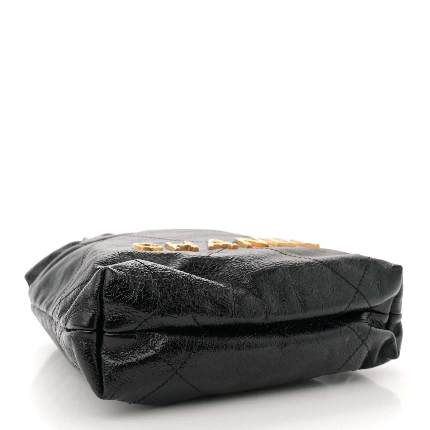 Shiny Crumpled Calfskin Quilted Pearl Mini Chanel 22 Black