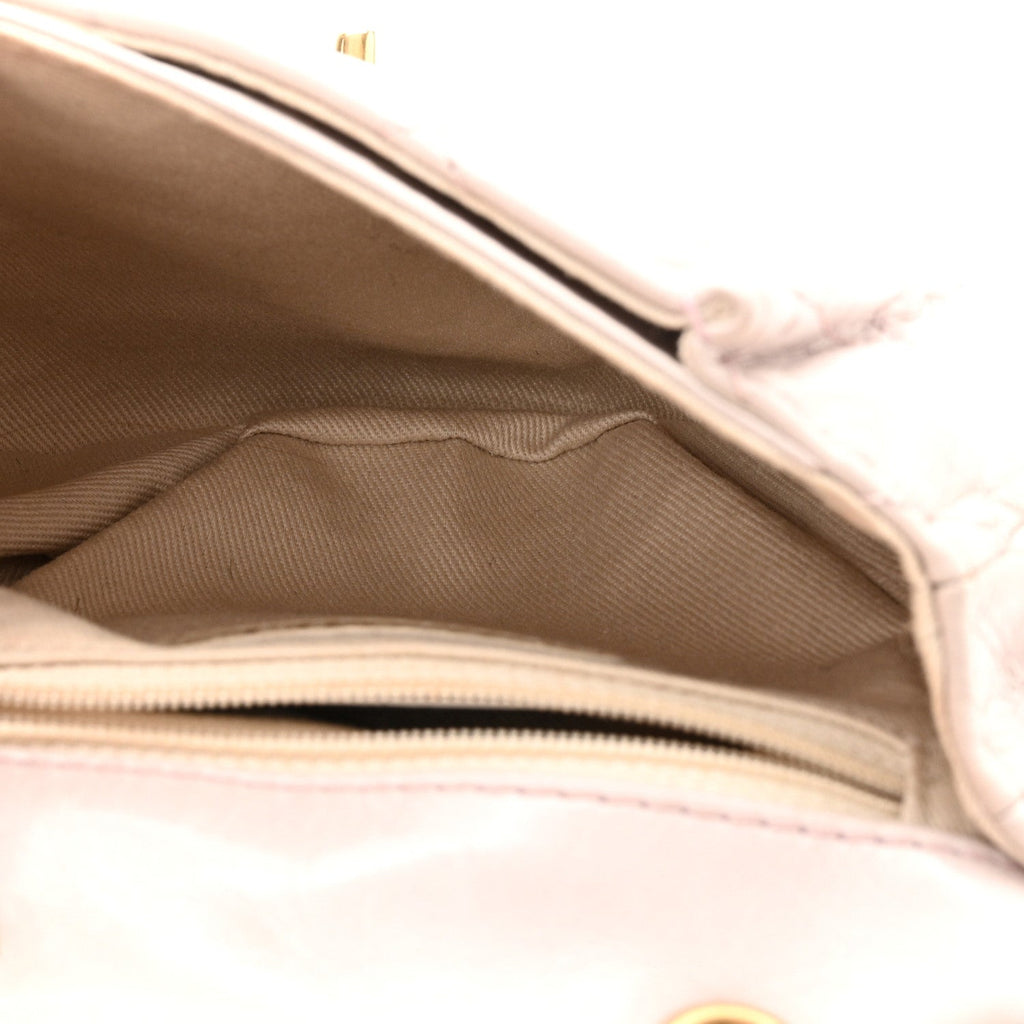 Glazed Calfskin Quilted Medium Bubble CC Flap Light Pink