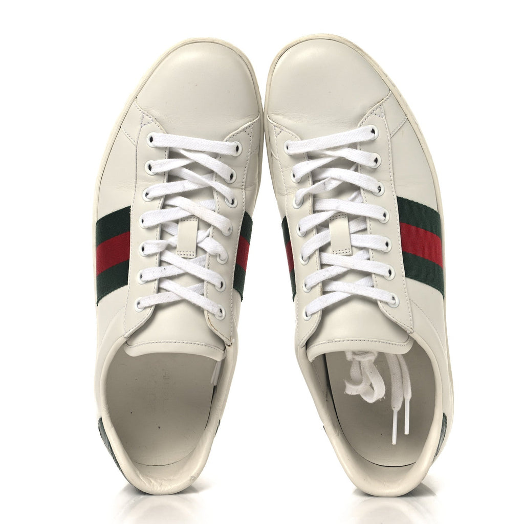 Calfskin Crocodile Web Mens Ace Sneakers 10 White Green