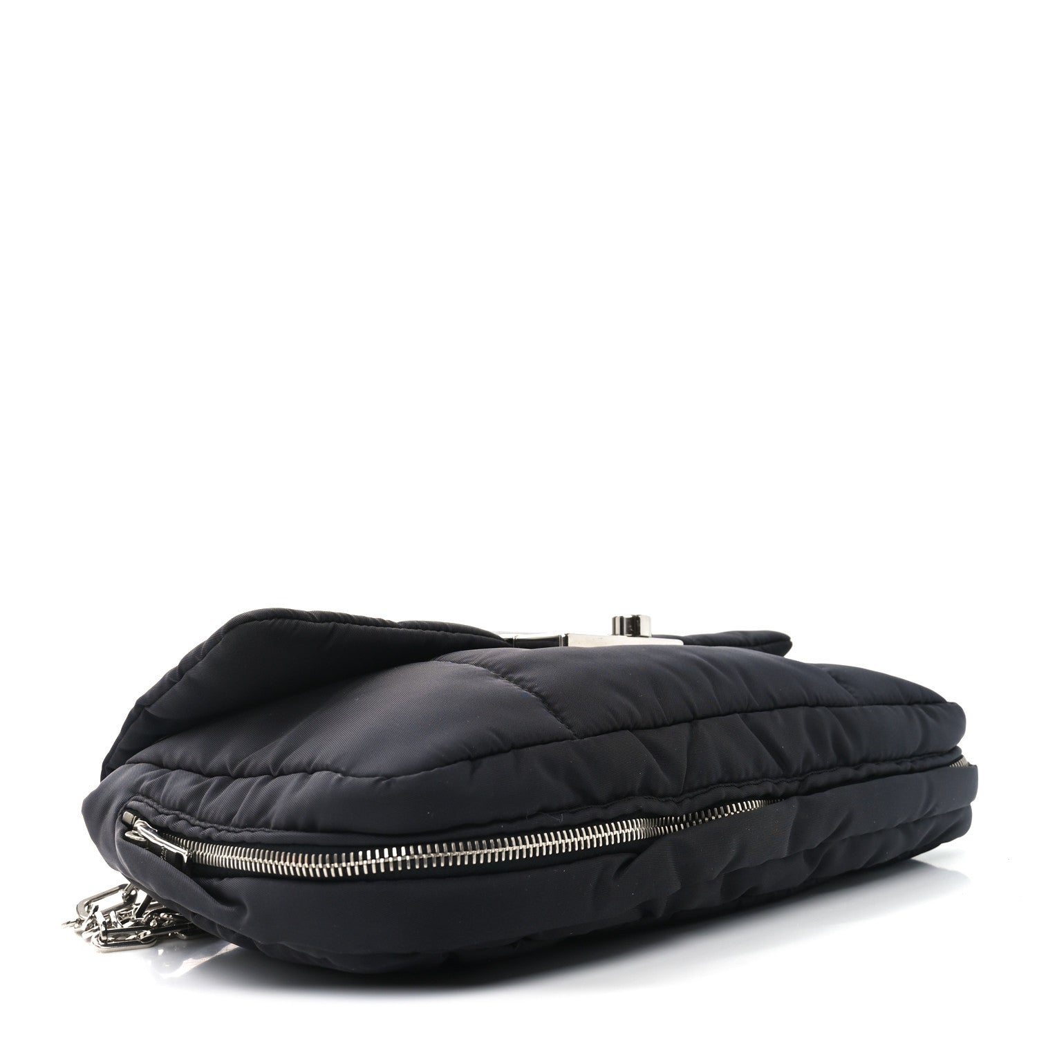 Tessuto Nylon Bomber Sound Chain Flap Shoulder Bag Black