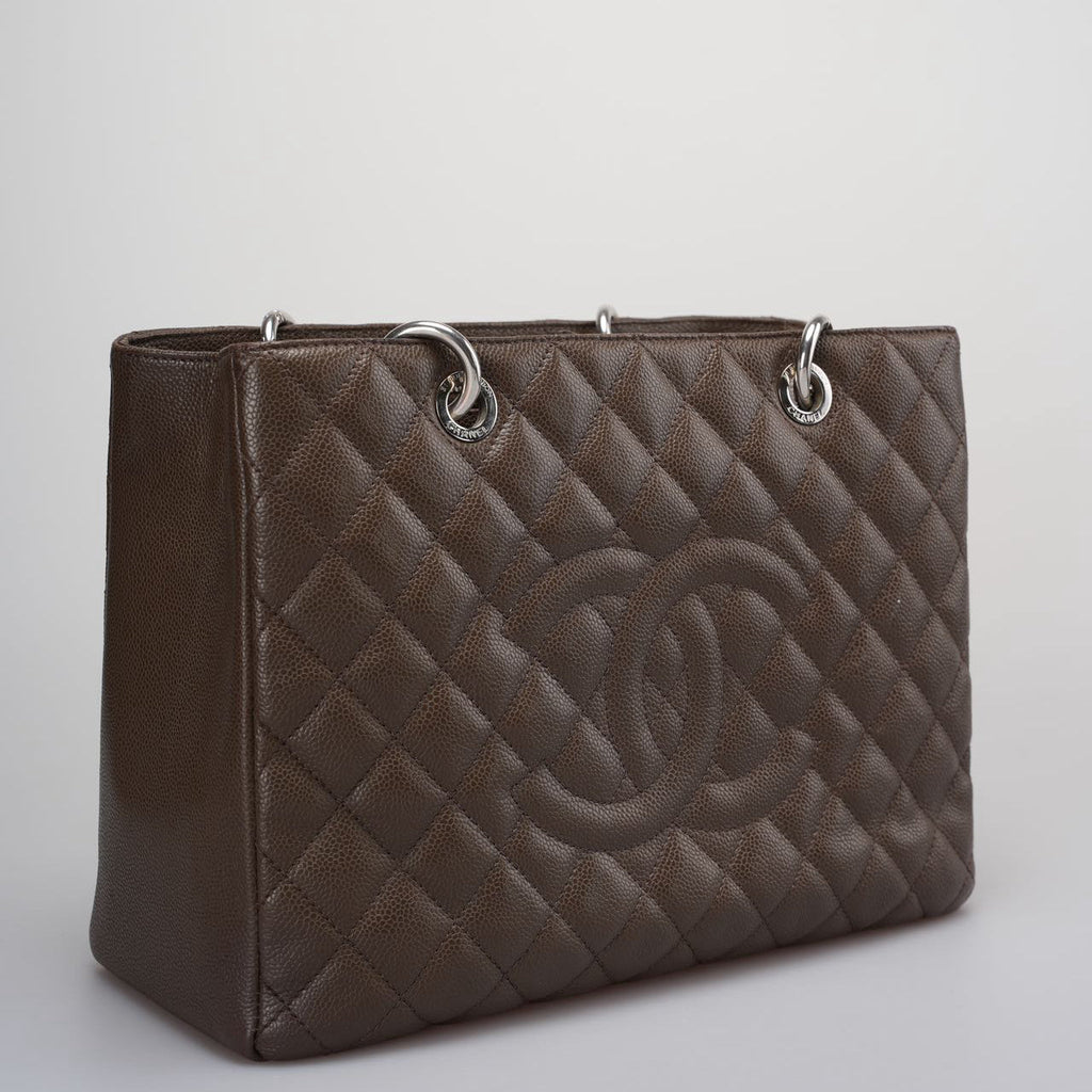 Chanel Brown GST Grand Shopping Tote  Bag in Caviar Leather with  Silver Hardware