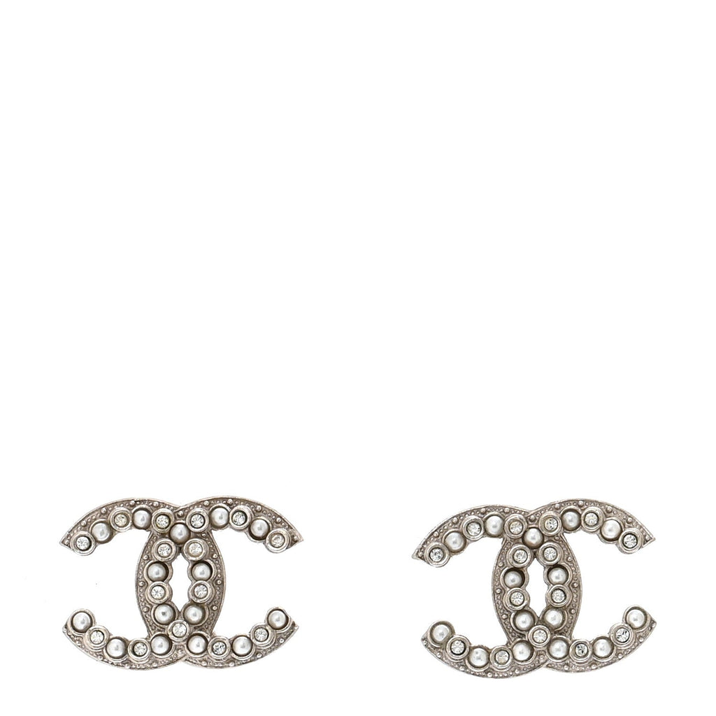 Crystal Pearl CC Earrings Silver