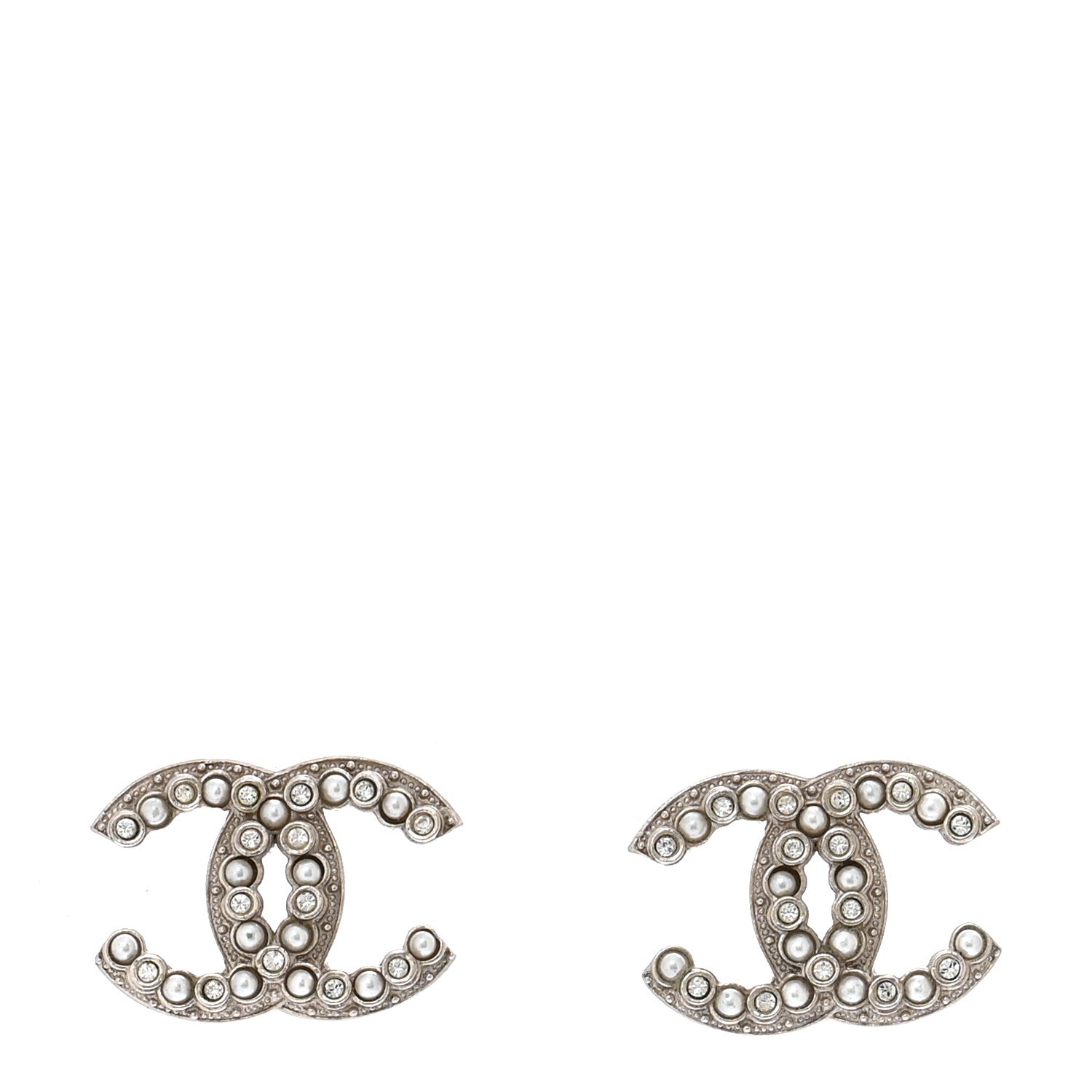 Crystal Pearl CC Earrings Silver