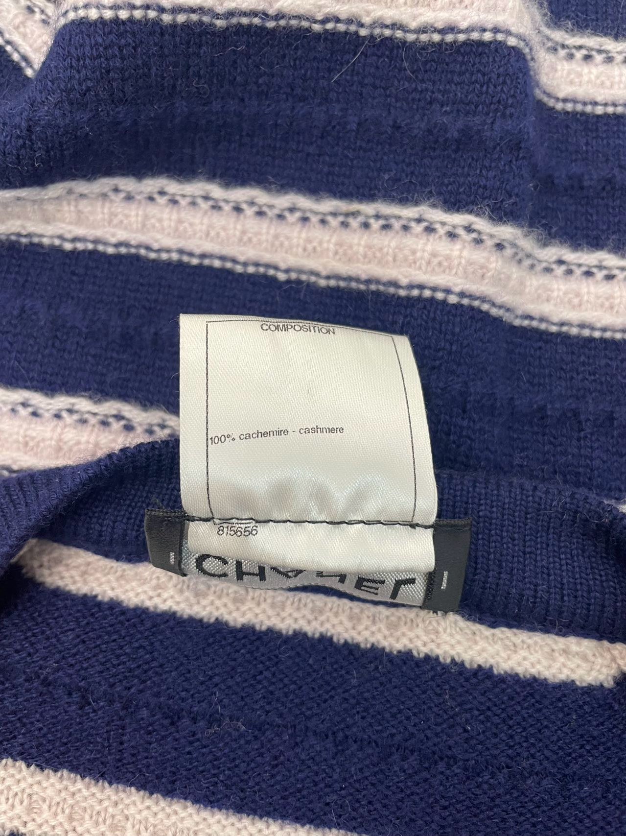 CHANEL cashmere Striped Dress in Navy Blue and White FR 34