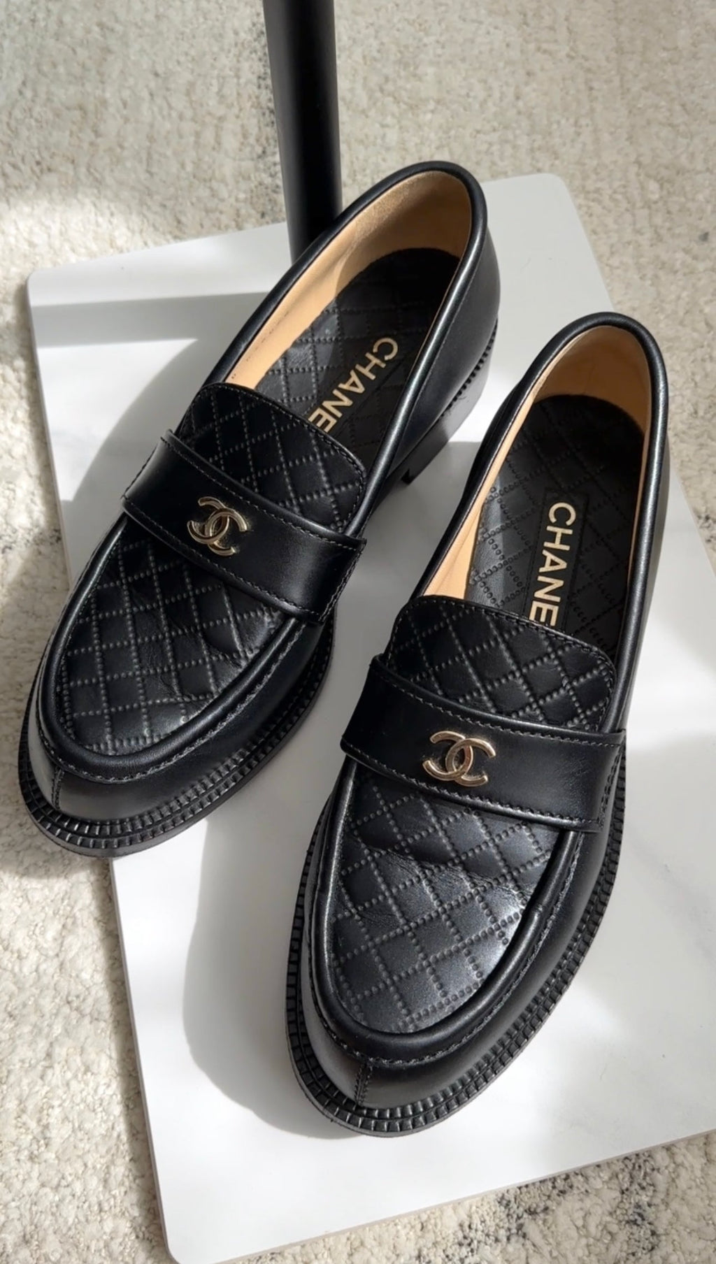 Chanel Black Leather Quilted CC Loafers - 40
