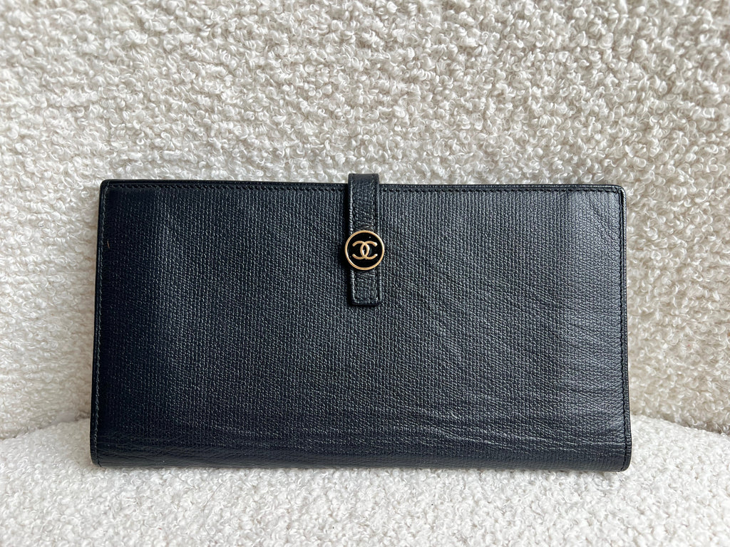 Chanel Black Coco Button Long Wallet