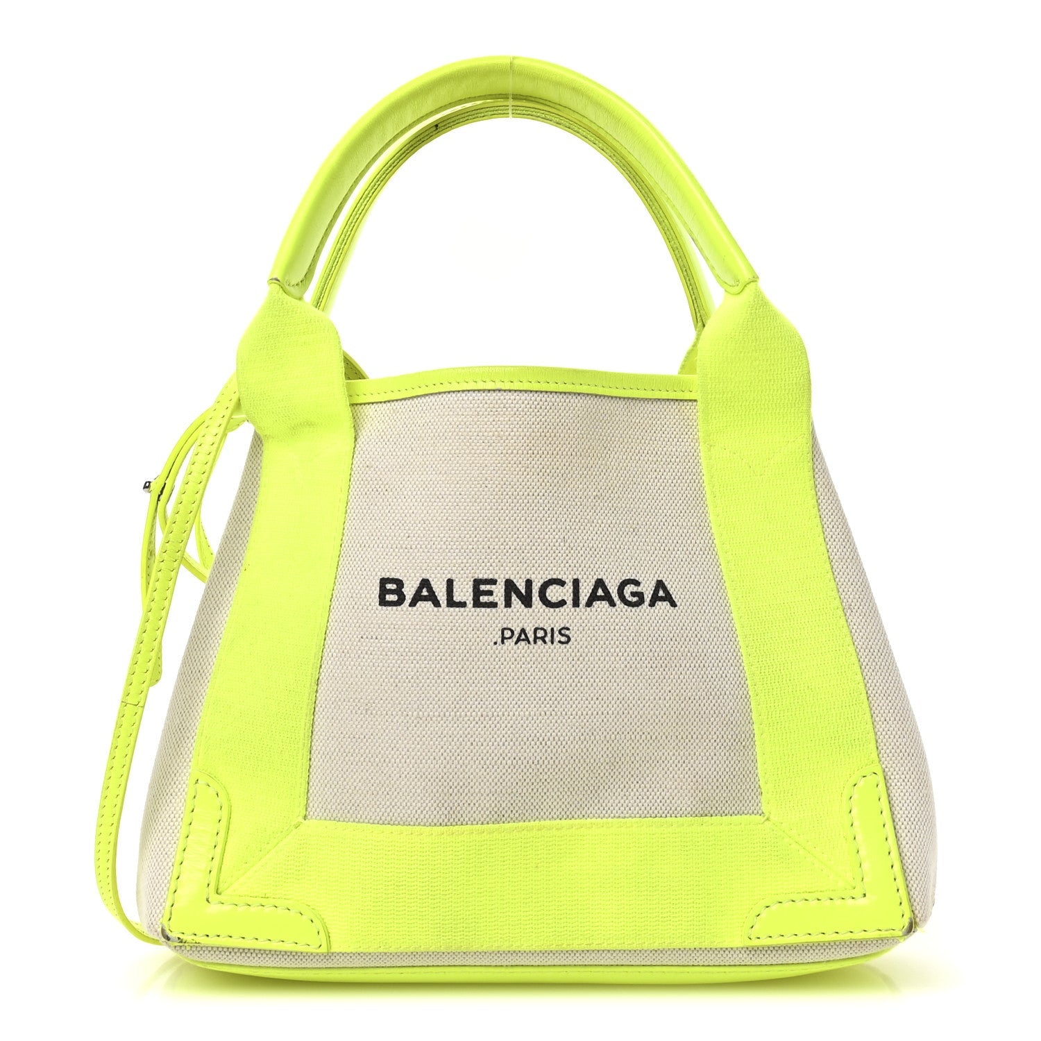 Cotton Canvas Satin Calfskin Navy Cabas XS Natural Fluo Yellow