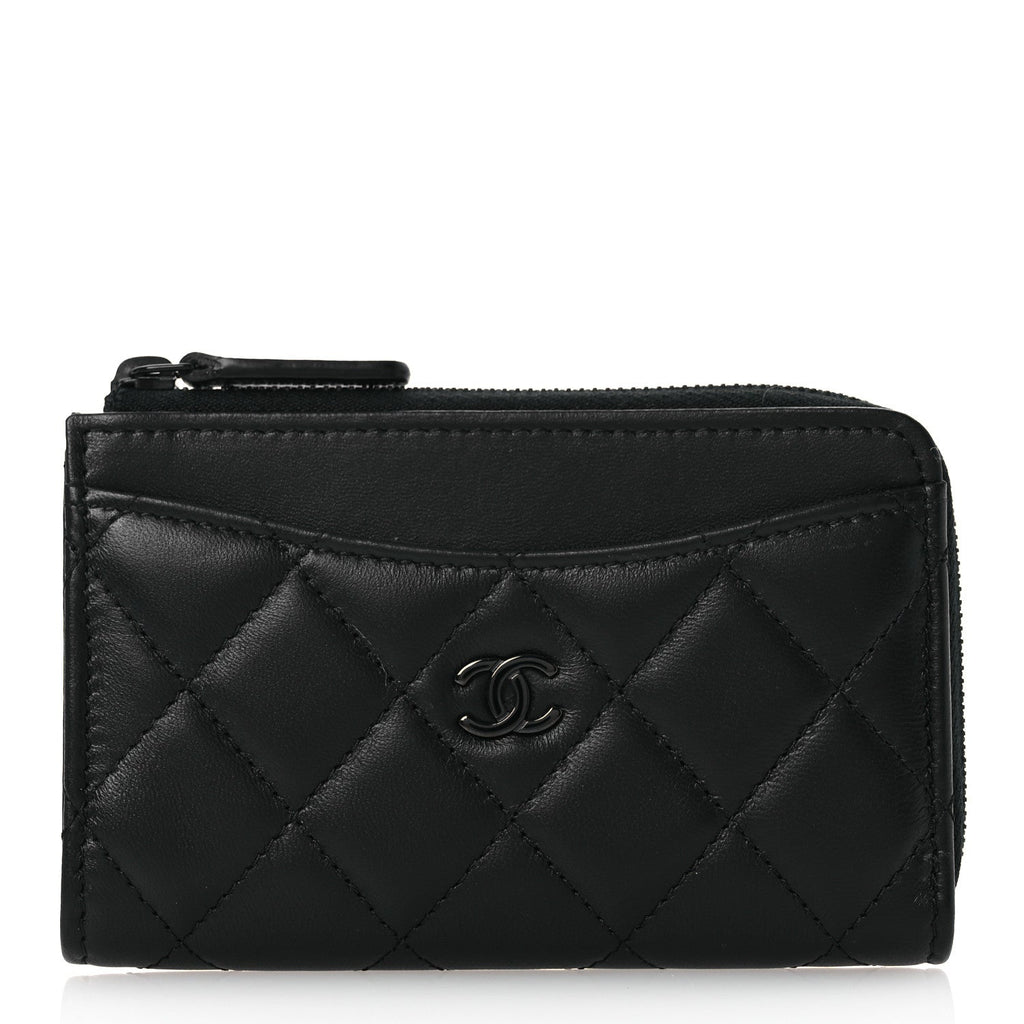 Pearly Lambskin Quilted Zip  Holder So Black