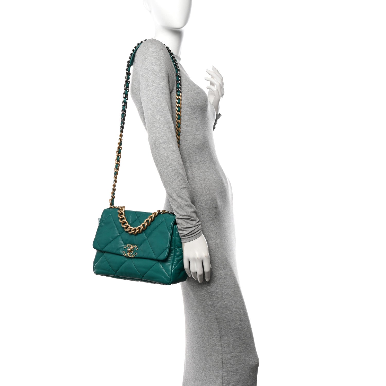 Lambskin Quilted Large Chanel 19 Flap Dark Green