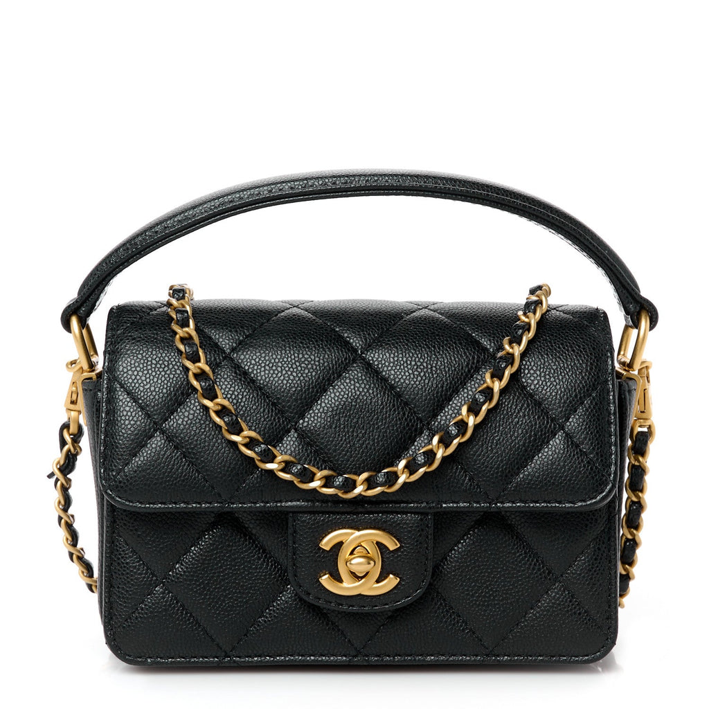 Caviar Quilted Mini Top Handle Flap Black