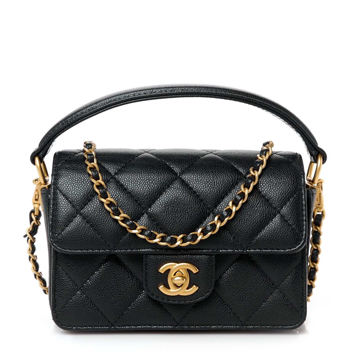 Caviar Quilted Mini Top Handle Flap Black
