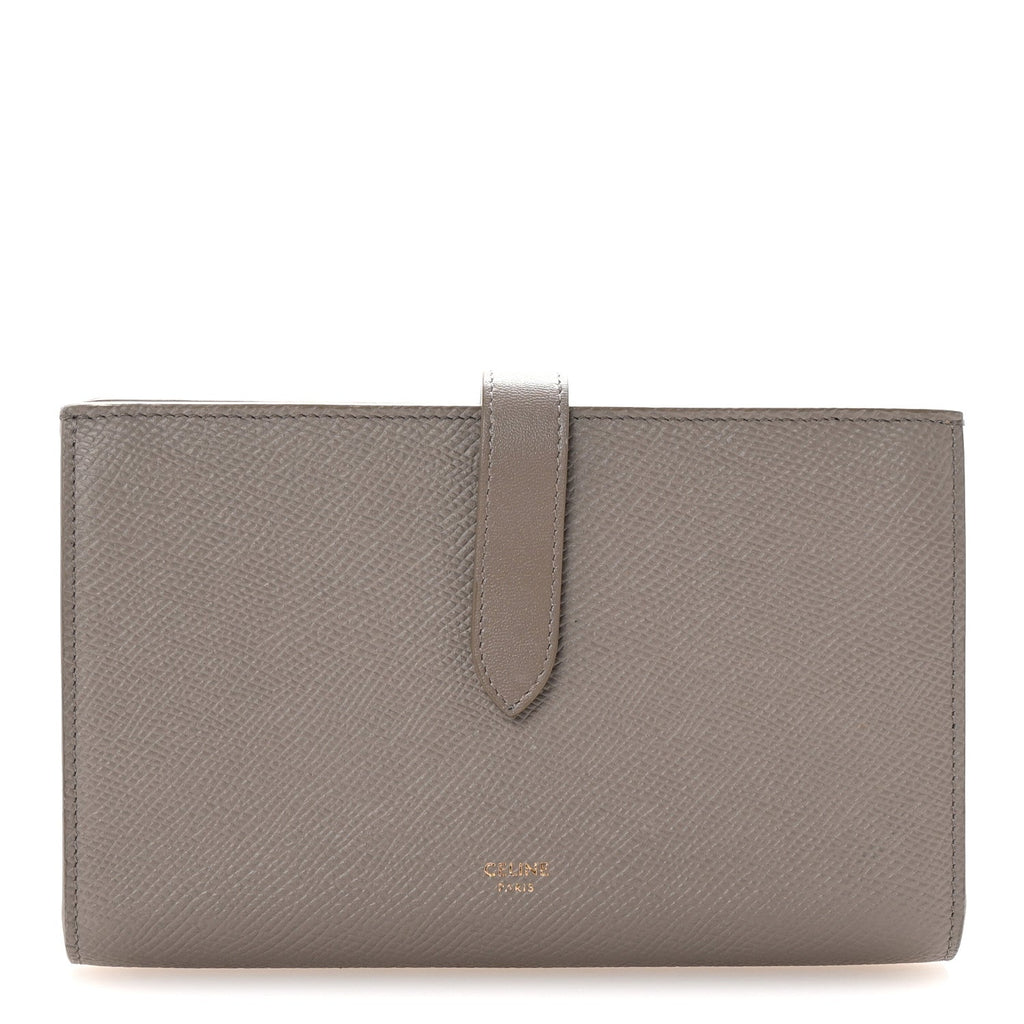 Grained Calfskin Large Multifunction Strap Wallet Pebble