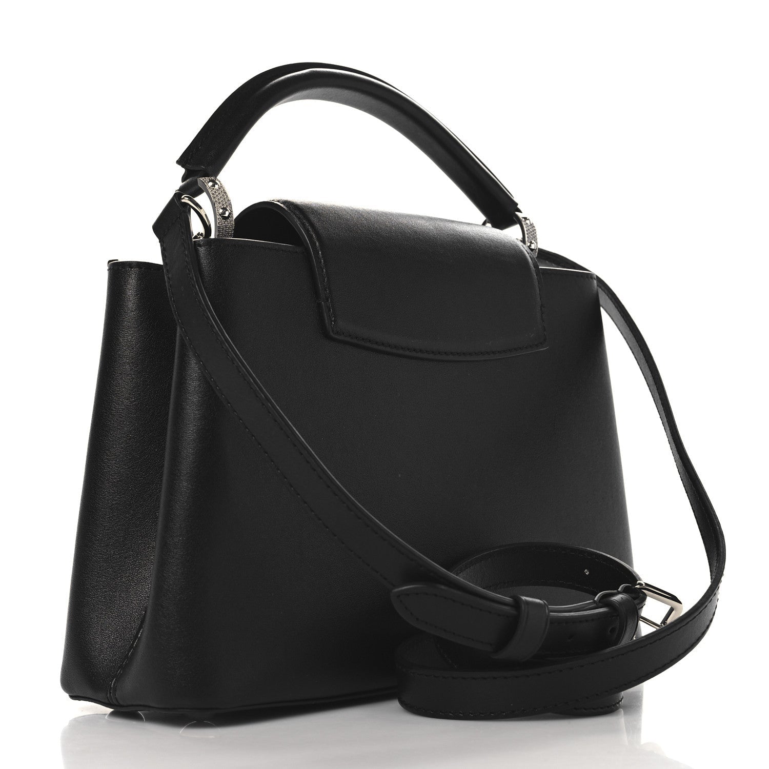 Smooth Calfskin Crystal Flowers Capucines BB Black