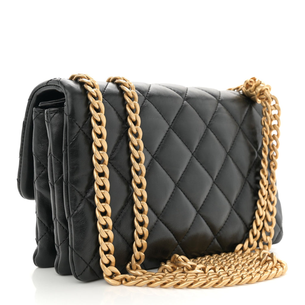 Lambskin Quilted Small Pillow Crush Flap Black
