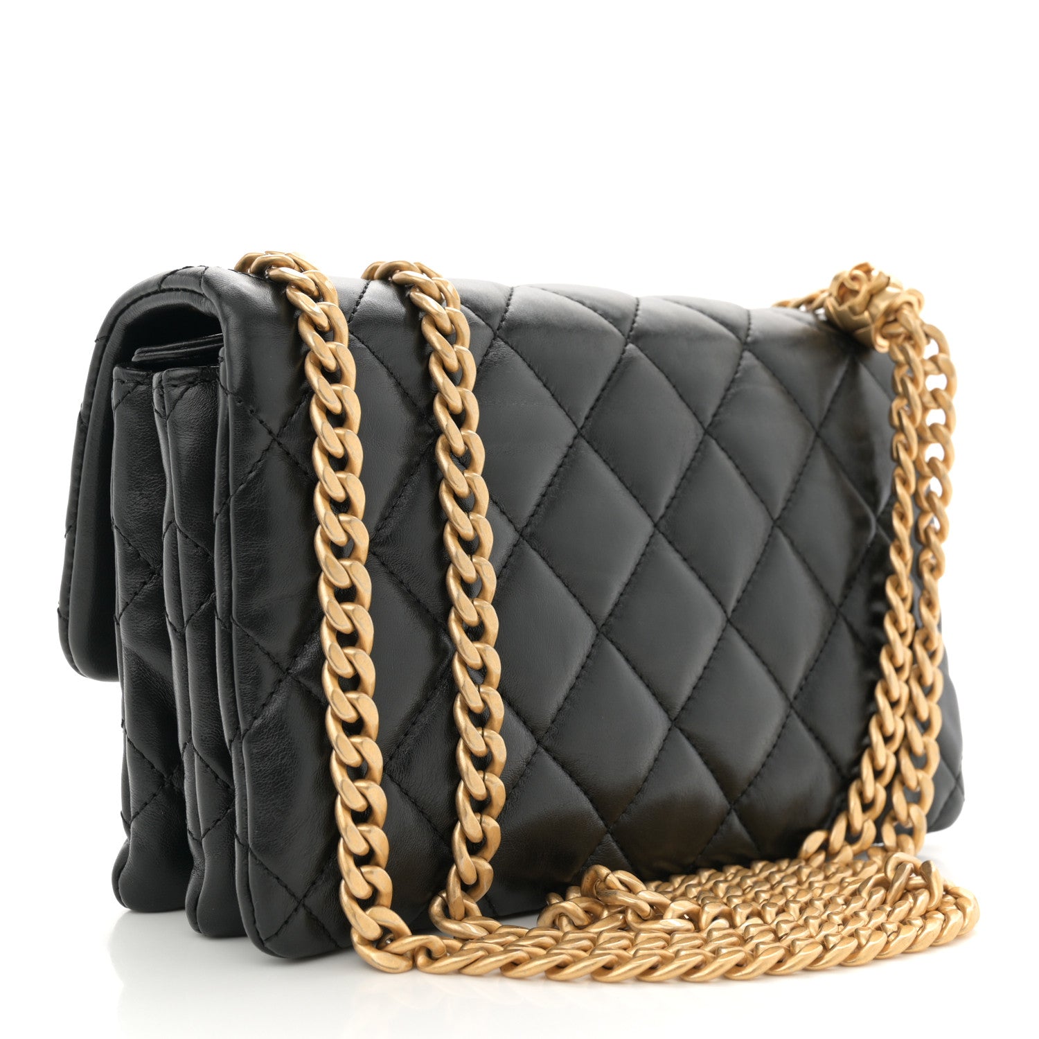 Lambskin Quilted Small Pillow Crush Flap Black