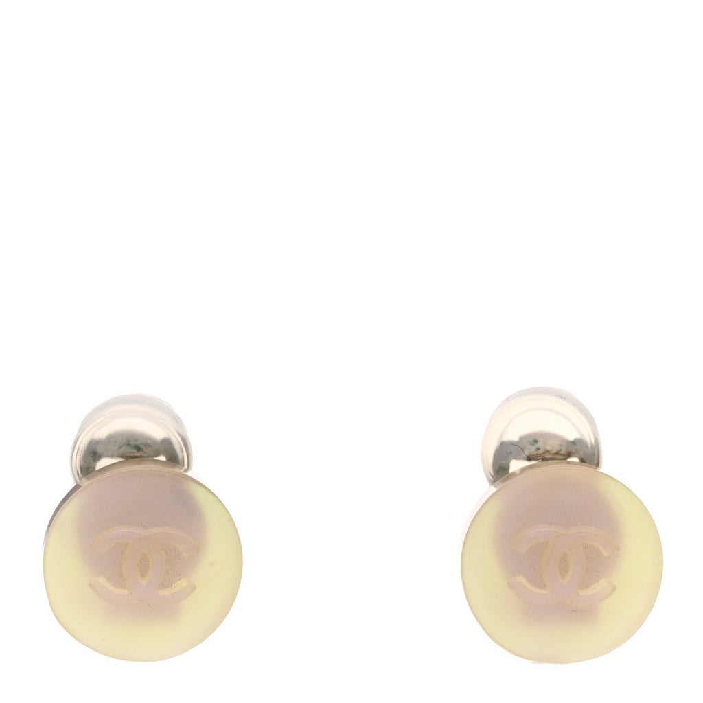 Resin CC Round Clip On Earrings Silver Pink