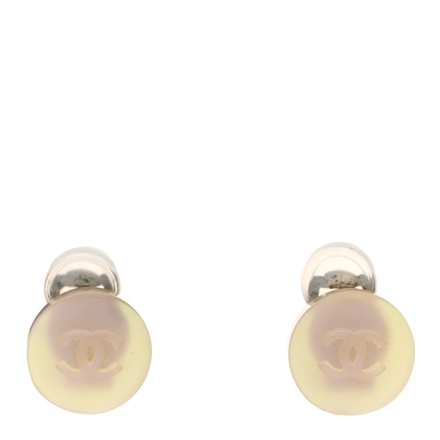 Resin CC Round Clip On Earrings Silver Pink