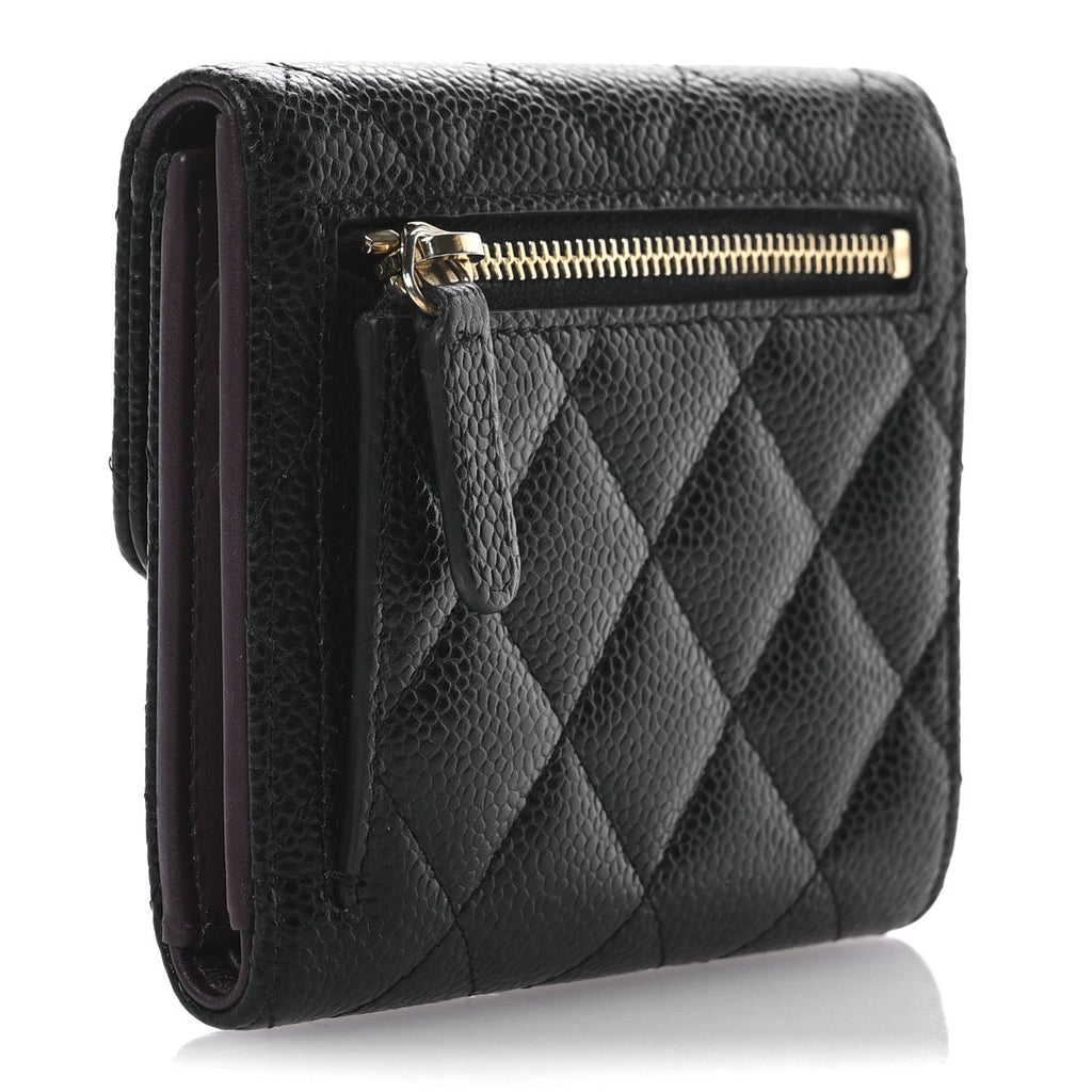 Caviar Quilted Compact Flap Wallet Black