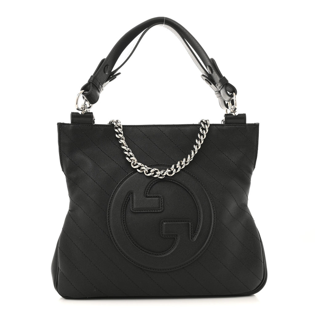 Sakai Be Green Calfskin Diagonal Stitched Small Blondie Tote Black
