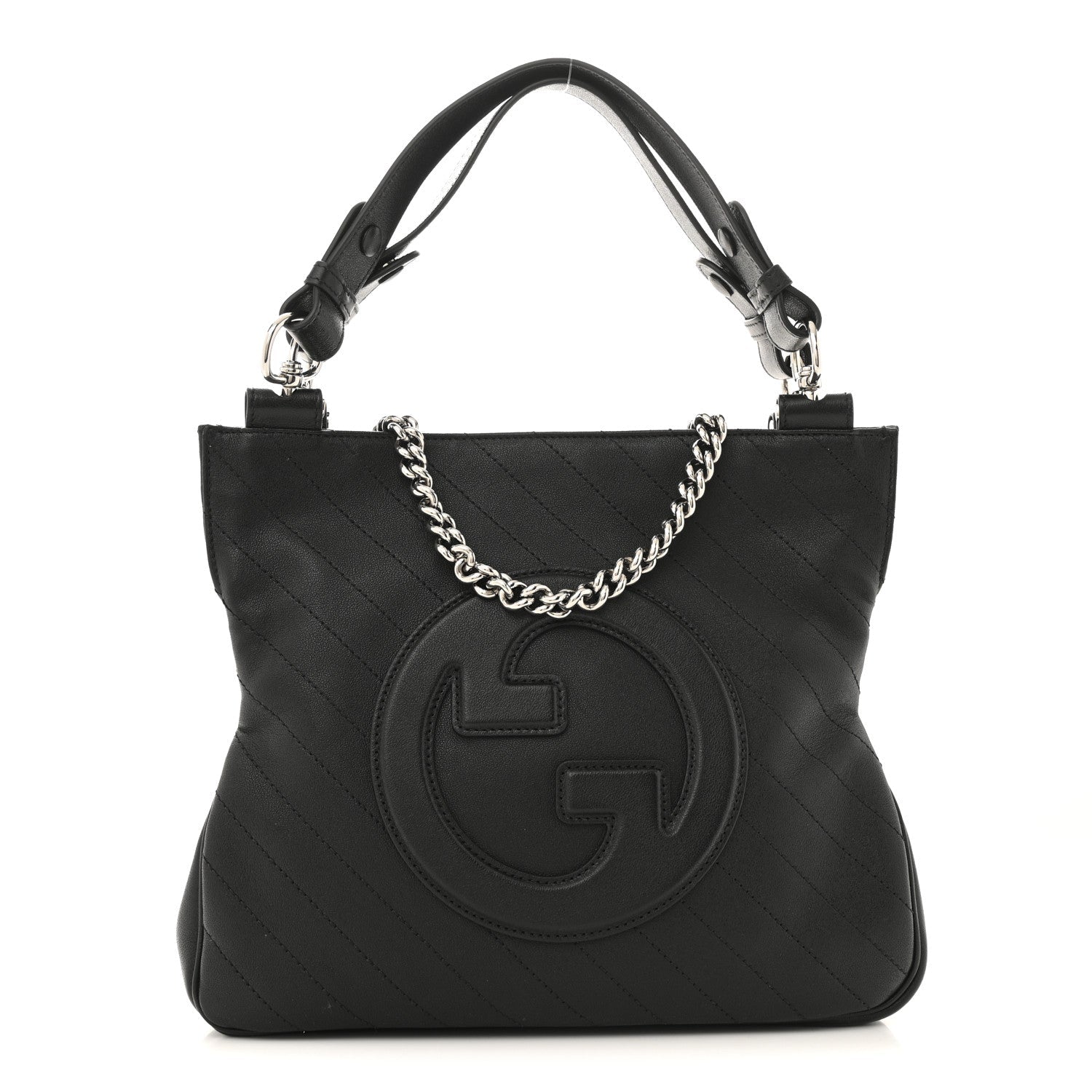 Sakai Be Green Calfskin Diagonal Stitched Small Blondie Tote Black