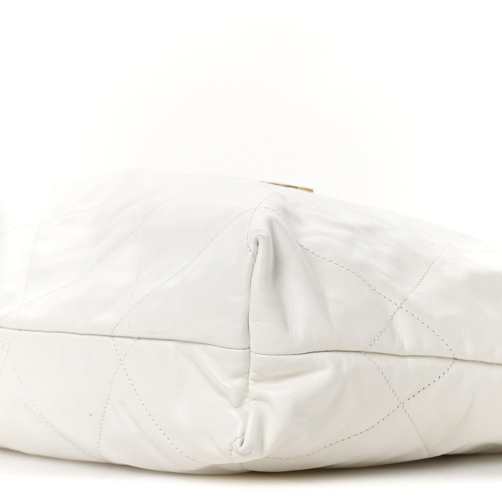 Shiny Calfskin Quilted Large Chanel 22 White