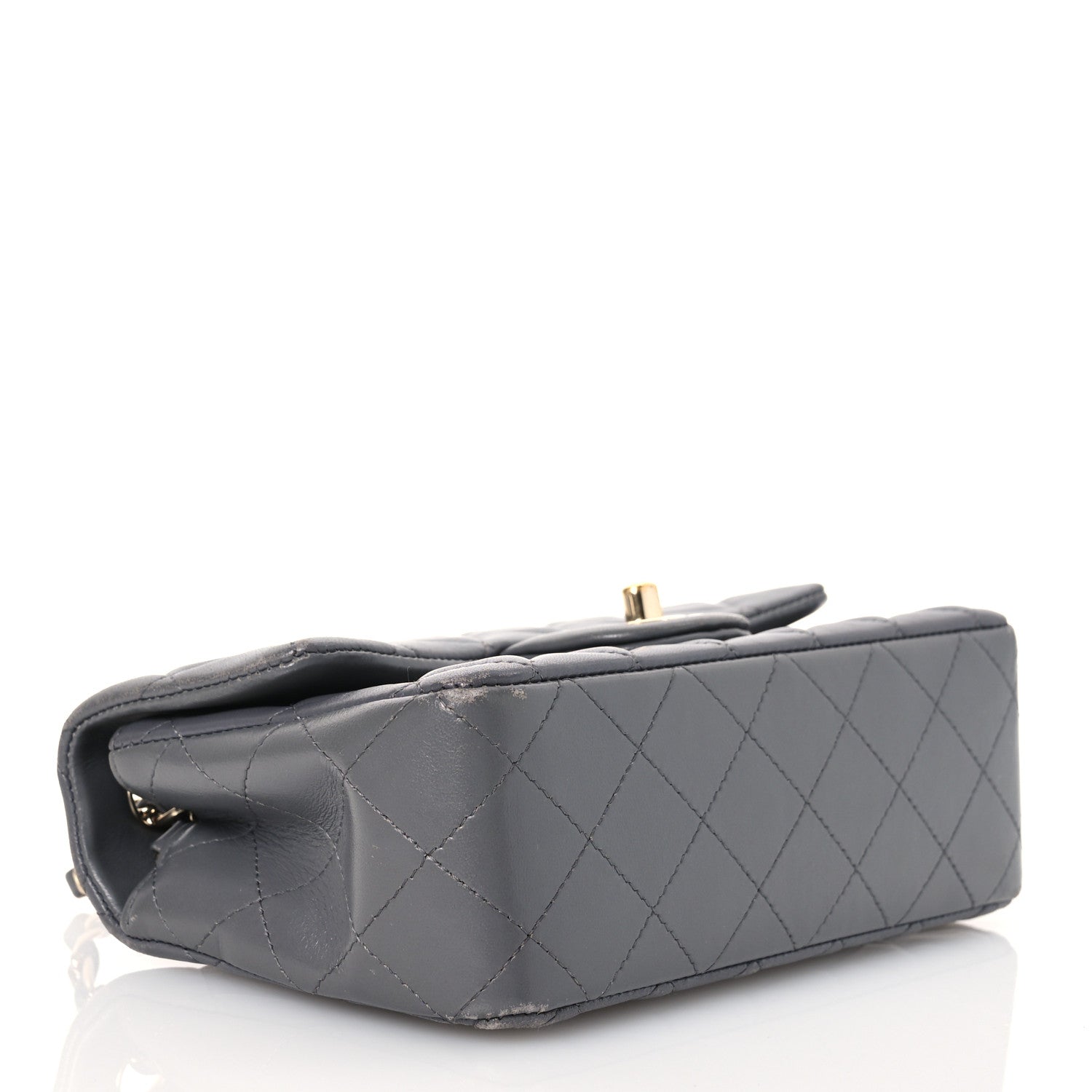 Lambskin Quilted Mini Rectangular Flap Dark Grey