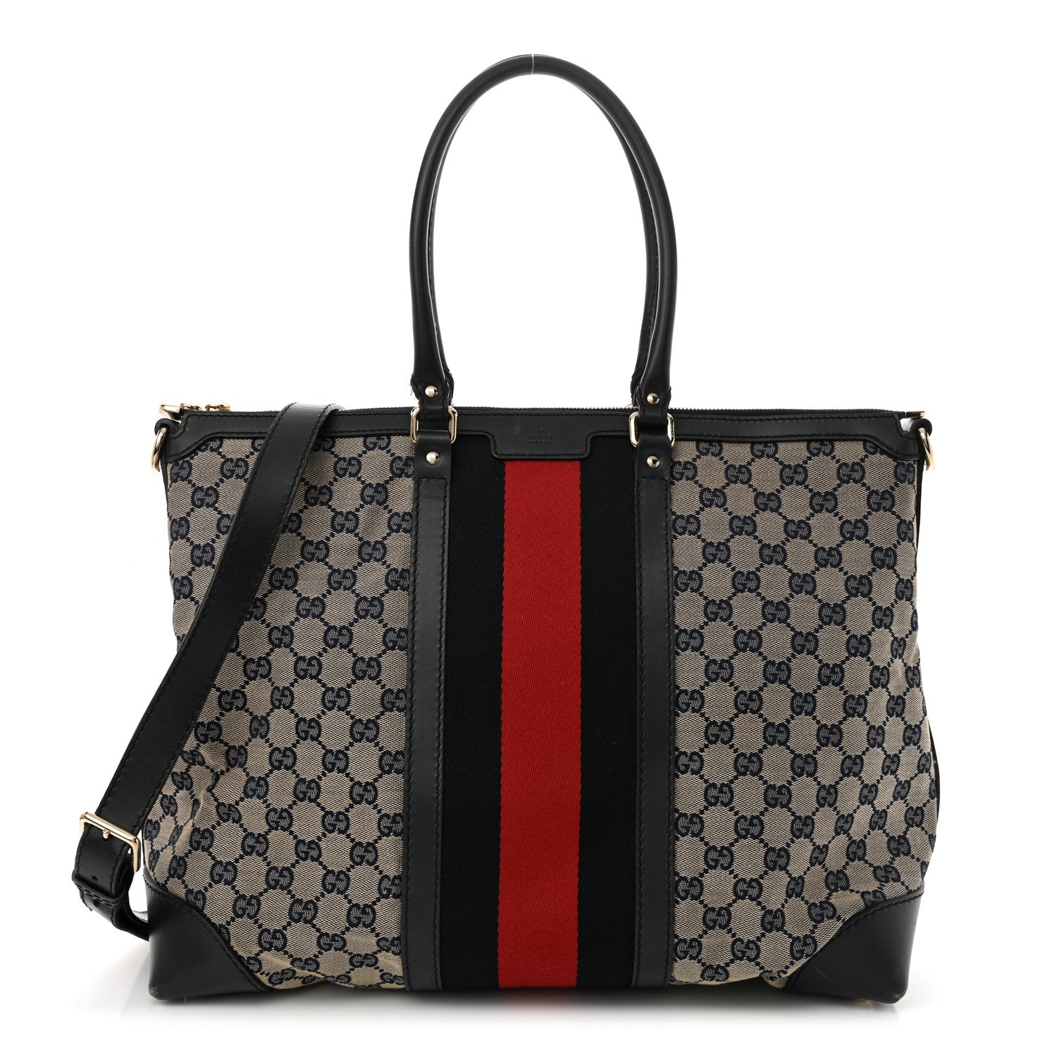 GG Canvas Vintage Web Large Tote Beige Blue