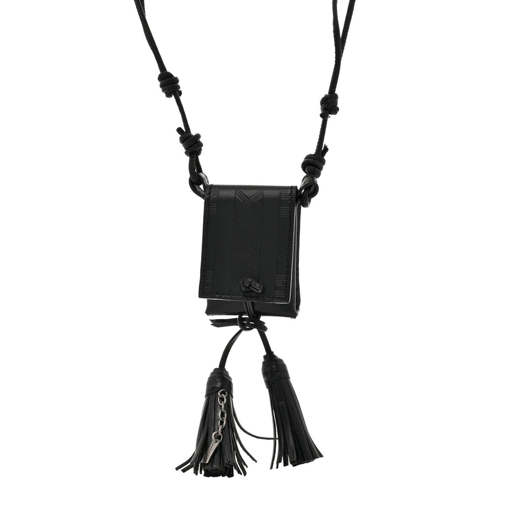 Vegetable Tanned Calfskin Long Tassel Bag Necklace Black