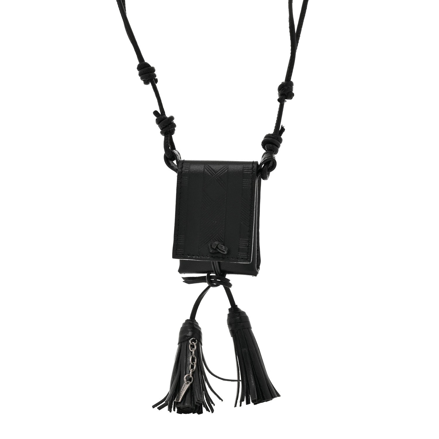 Vegetable Tanned Calfskin Long Tassel Bag Necklace Black