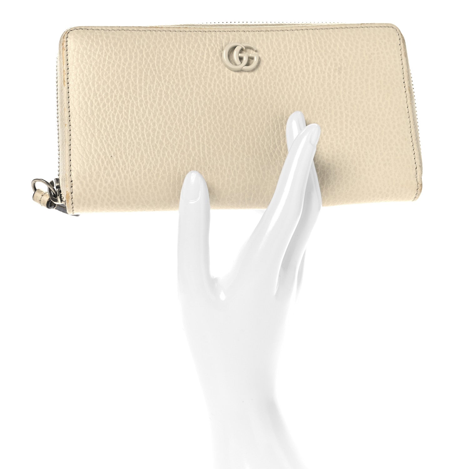 Dollar Calfskin Monochrome GG Marmont Zip Around Wallet Mystic White