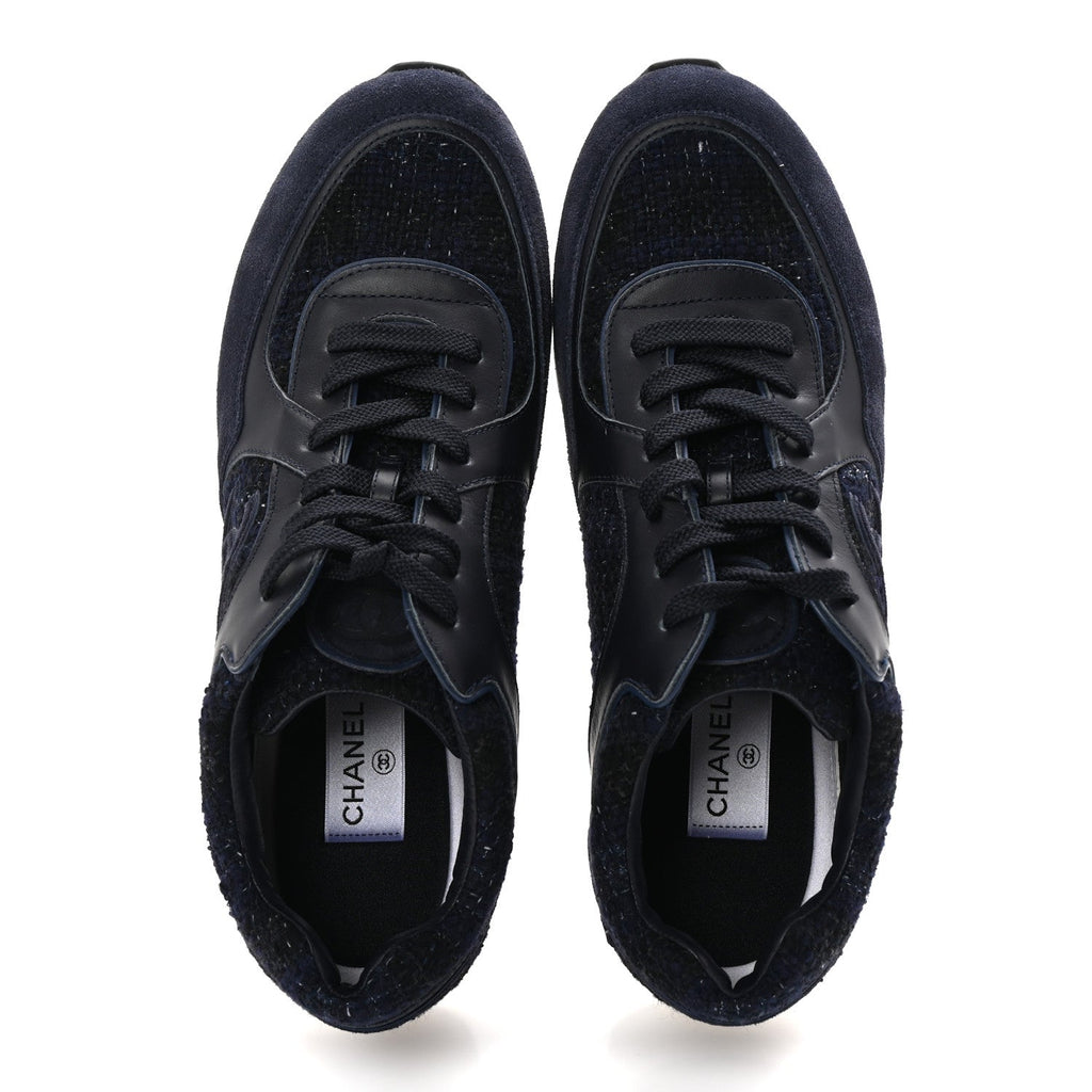 Tweed Suede Calfskin Mens CC Sneakers 43 Navy