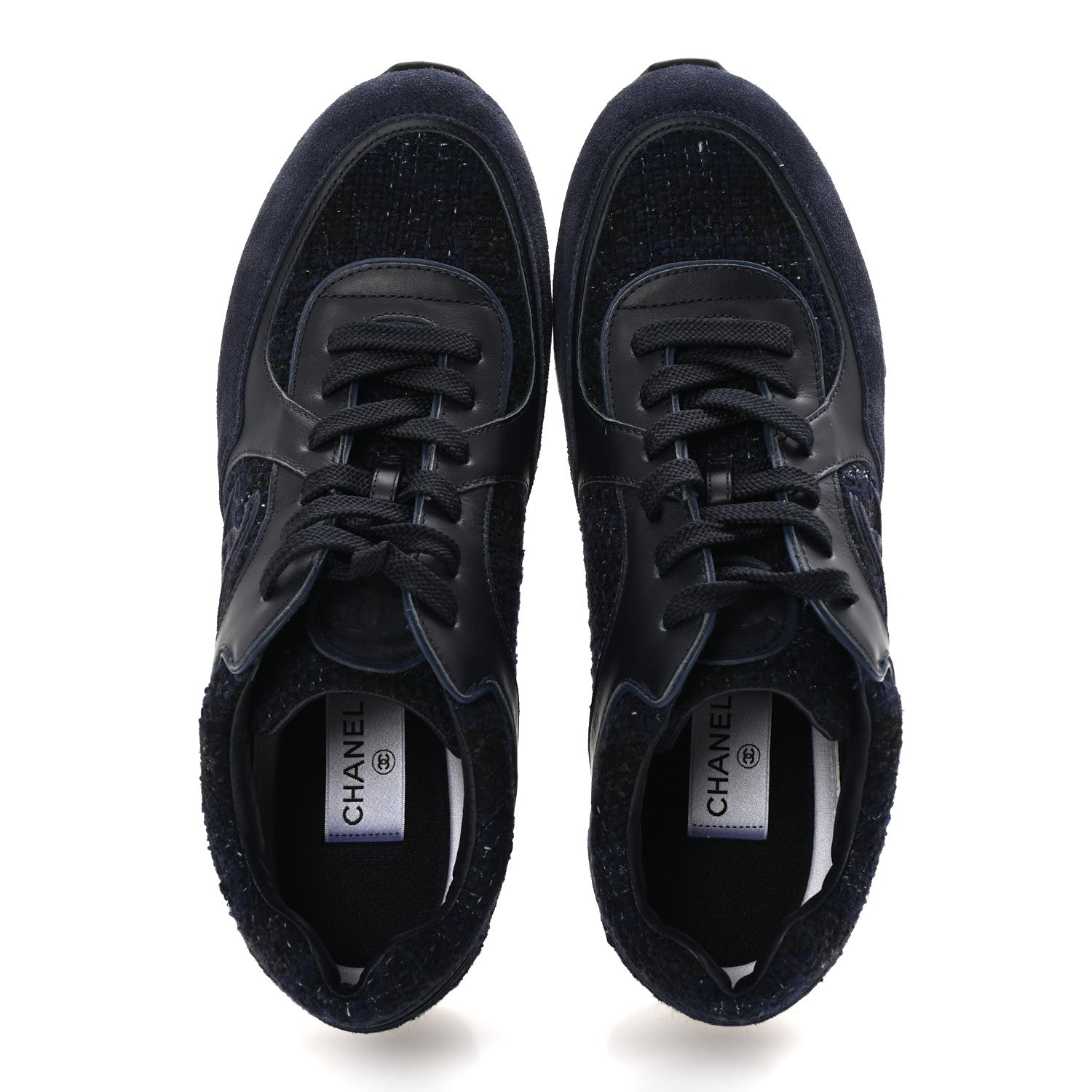 Tweed Suede Calfskin Mens CC Sneakers 43 Navy