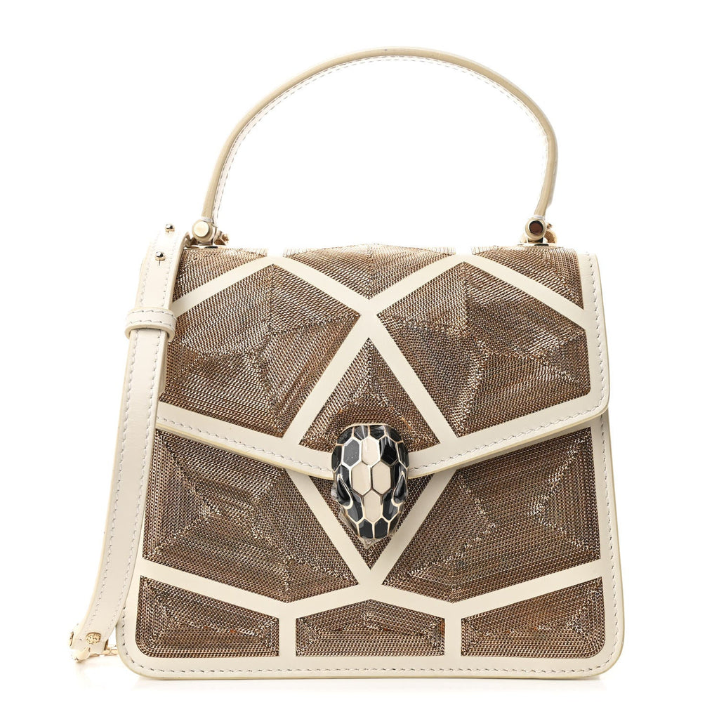 Calfskin Million Chain Motif Serpenti Forever Top Handle White