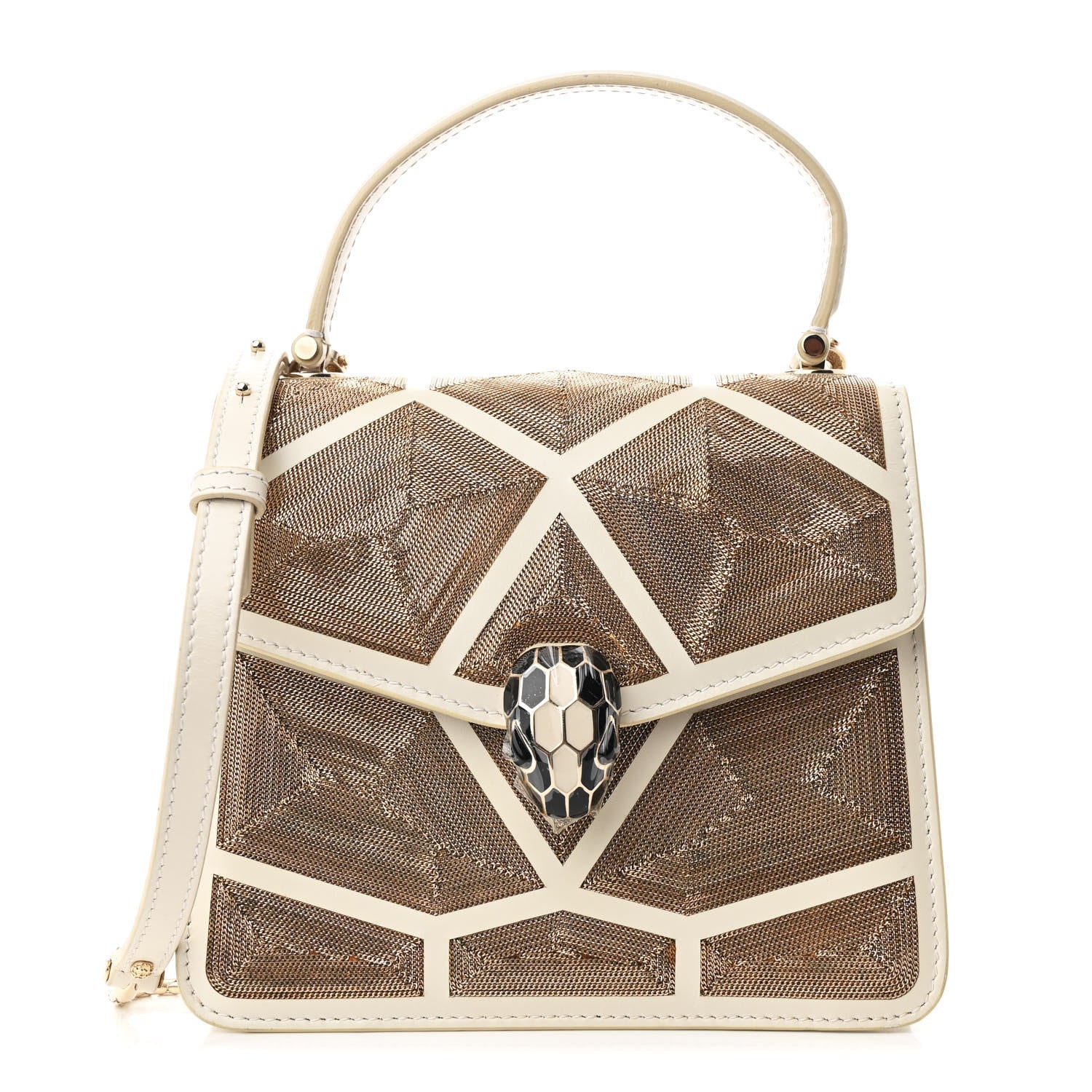 Calfskin Million Chain Motif Serpenti Forever Top Handle White