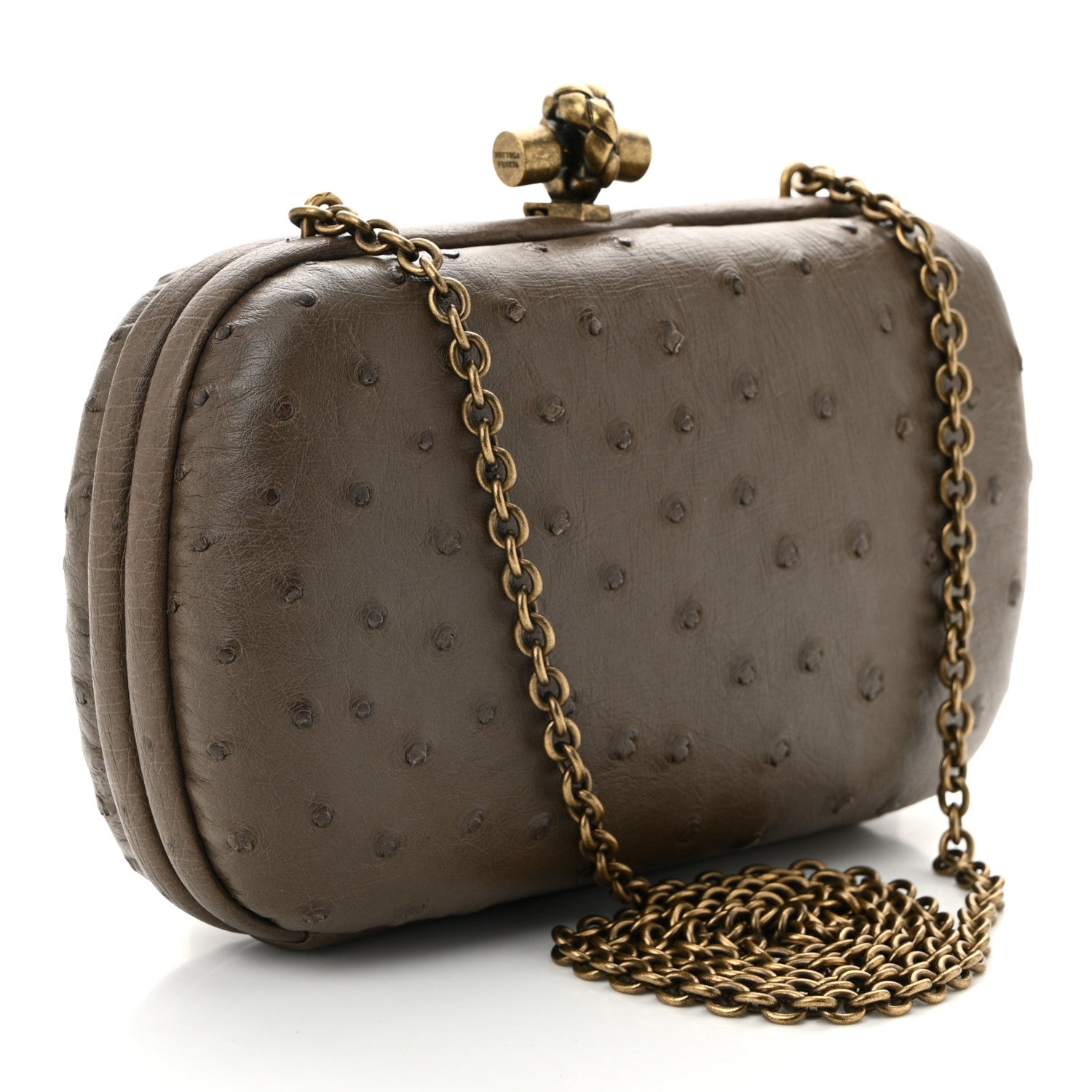 Ostrich Chain Knot Clutch New Steel