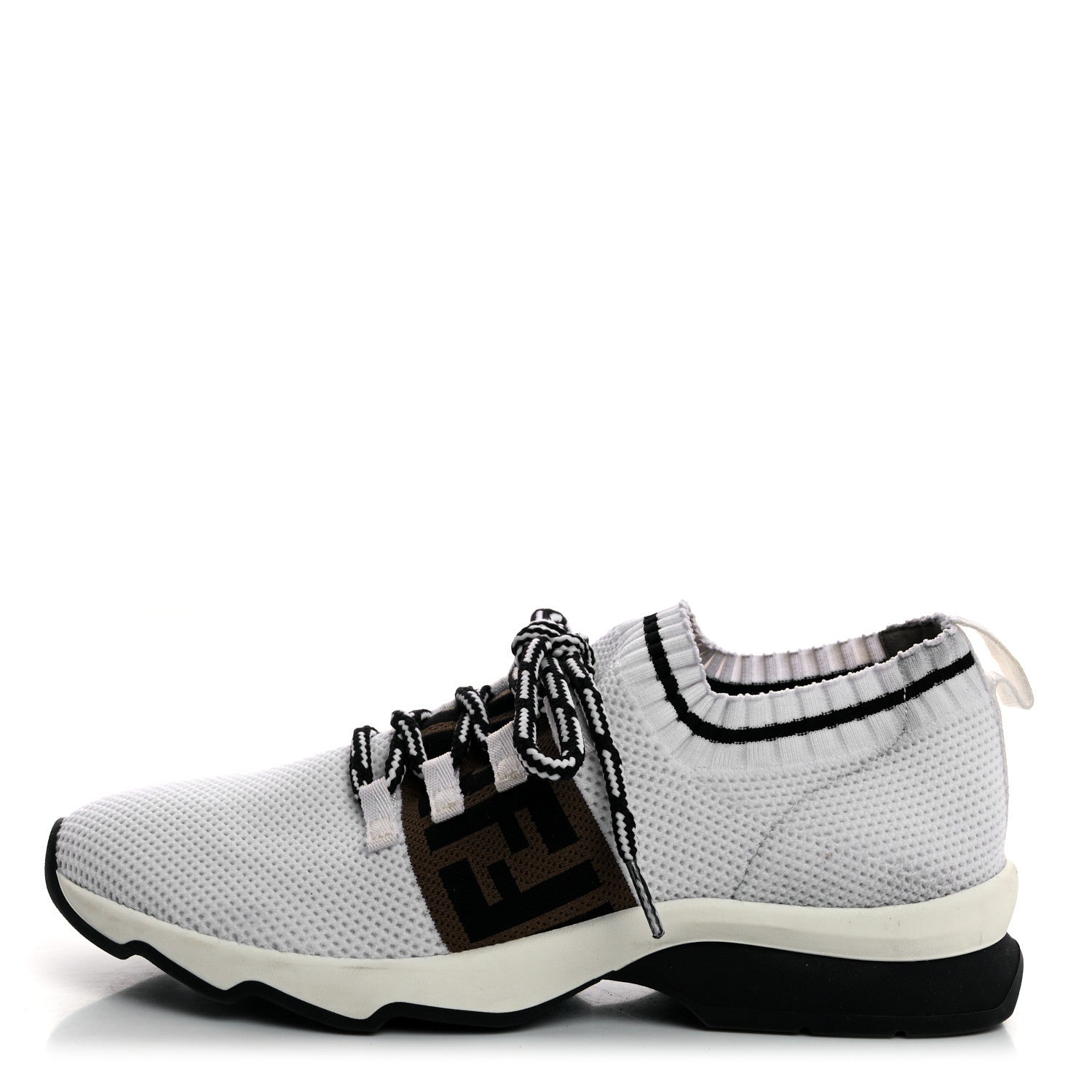Stretch Knit Jacquard FF Lace-Up Sock Sneakers 38 Tobacco White Black