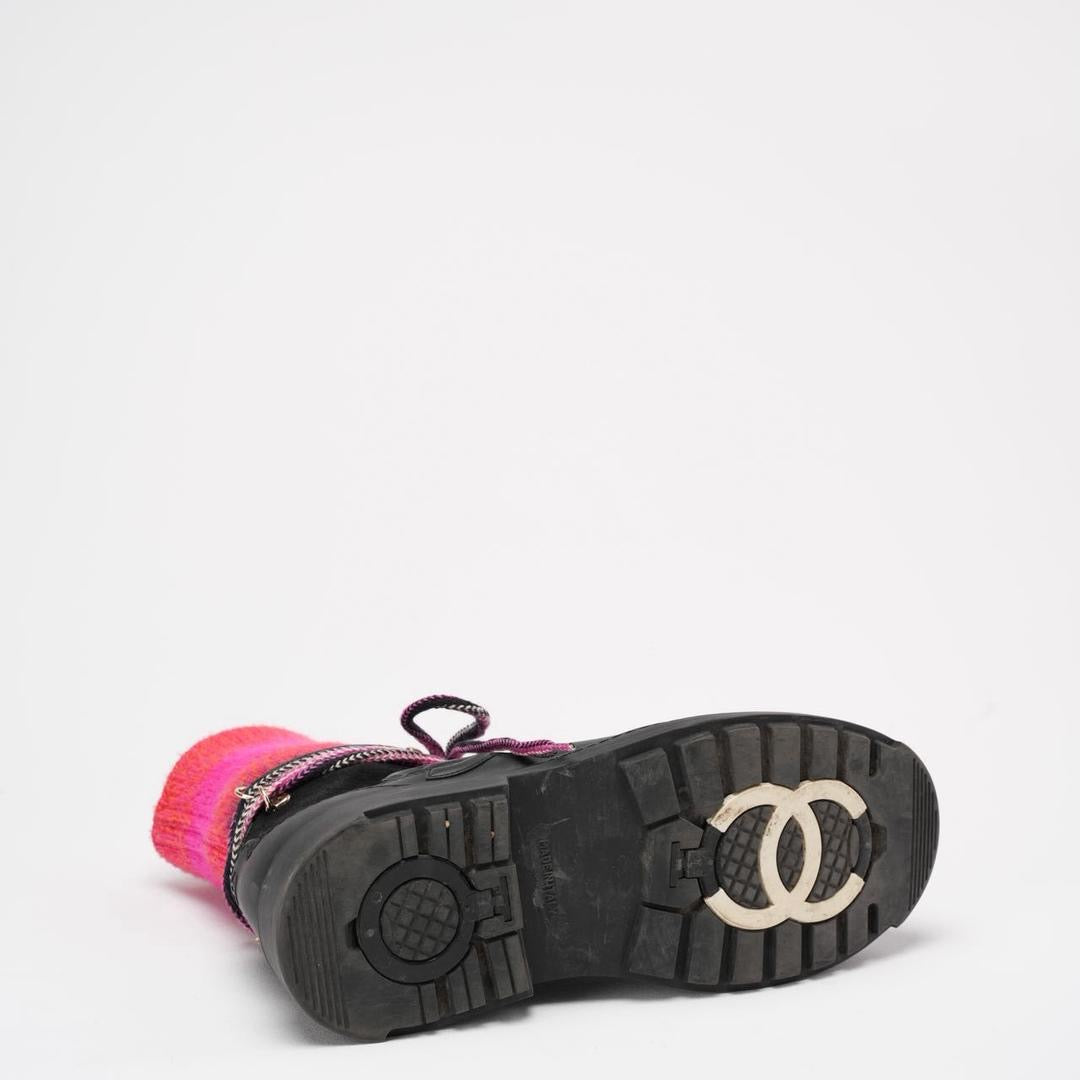 Chanel Pink / Black Chunky Sole Snow Boots 38 ½