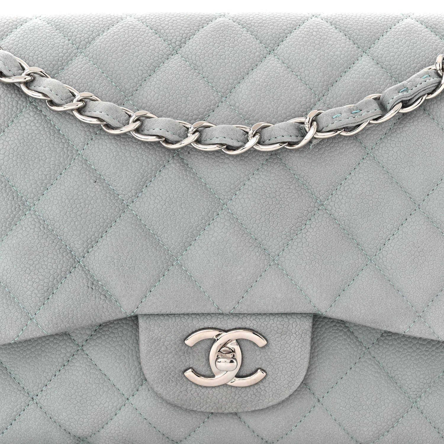Iridescent Caviar Quilted Jumbo Double Flap Light Blue