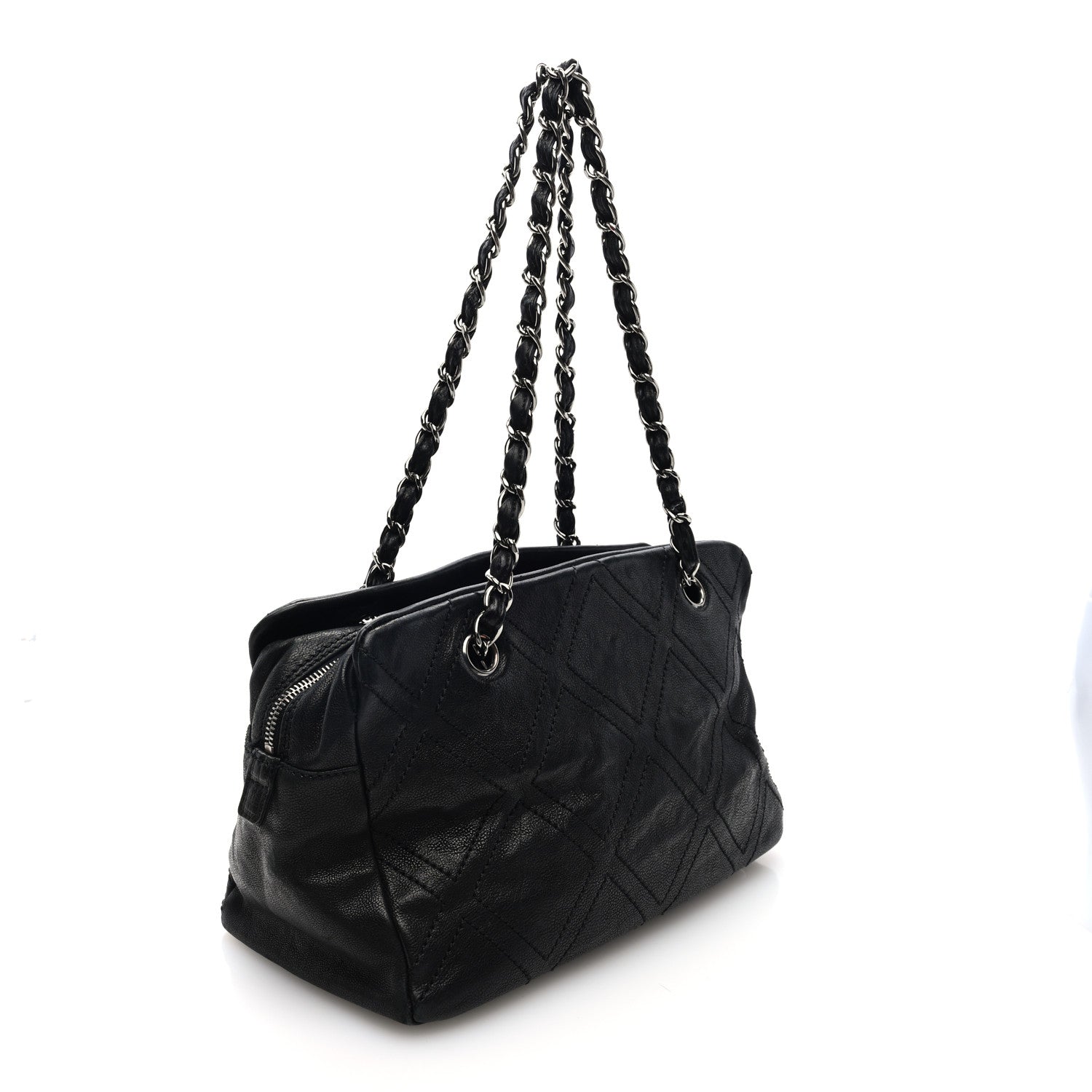 Calfskin Small Diamond Stitch Tote Black