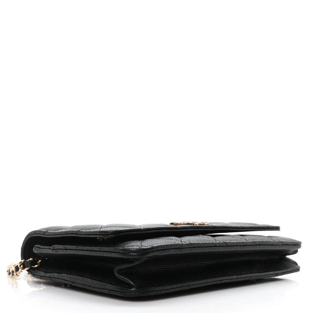 Shiny Caviar Quilted Strass CC Wallet On Chain WOC Black