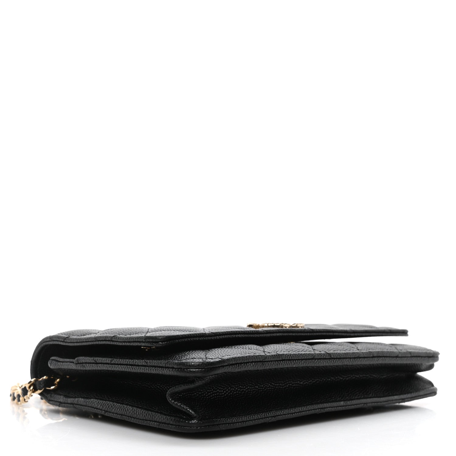 Shiny Caviar Quilted Strass CC Wallet On Chain WOC Black