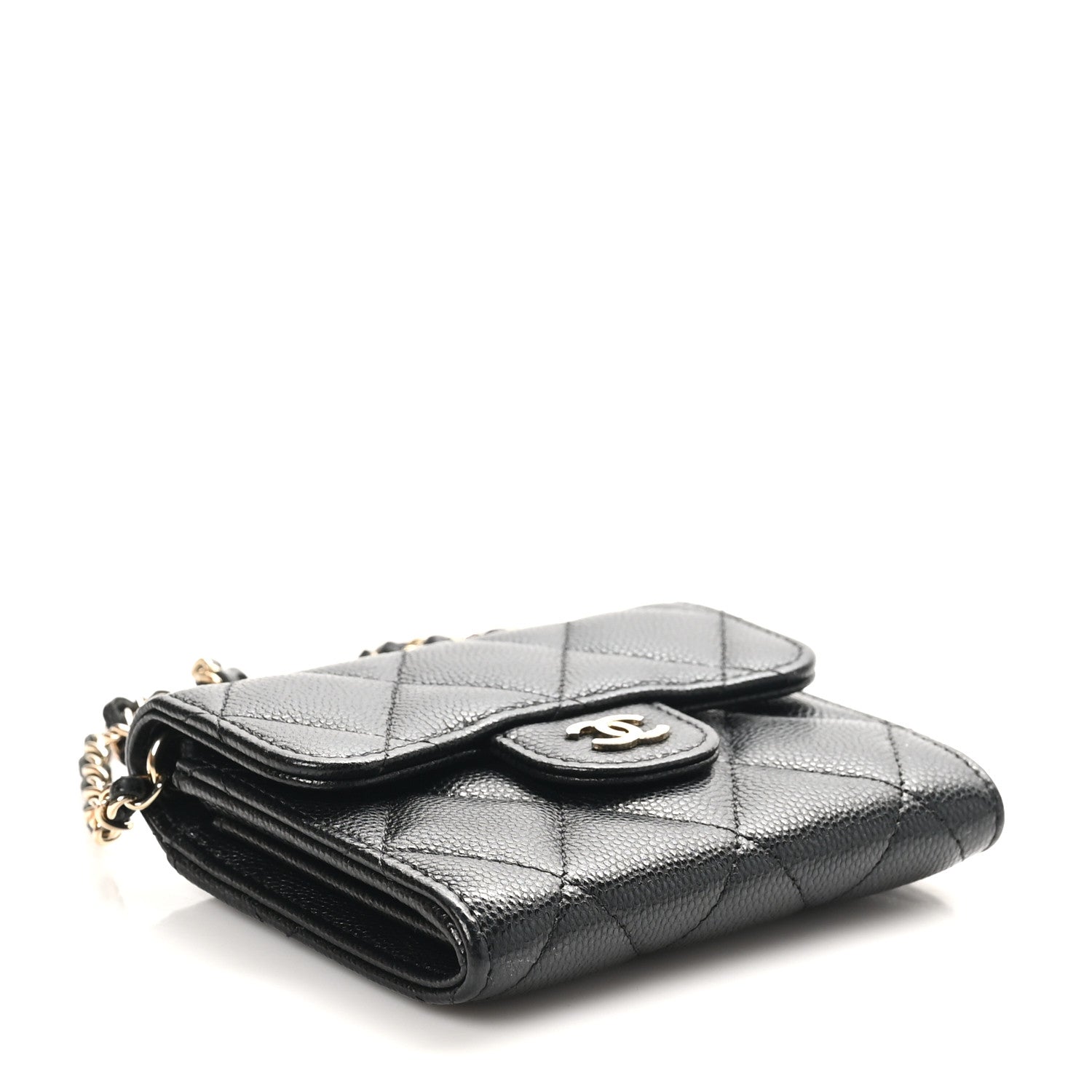 Caviar Quilted Flap  Holder On Chain Black