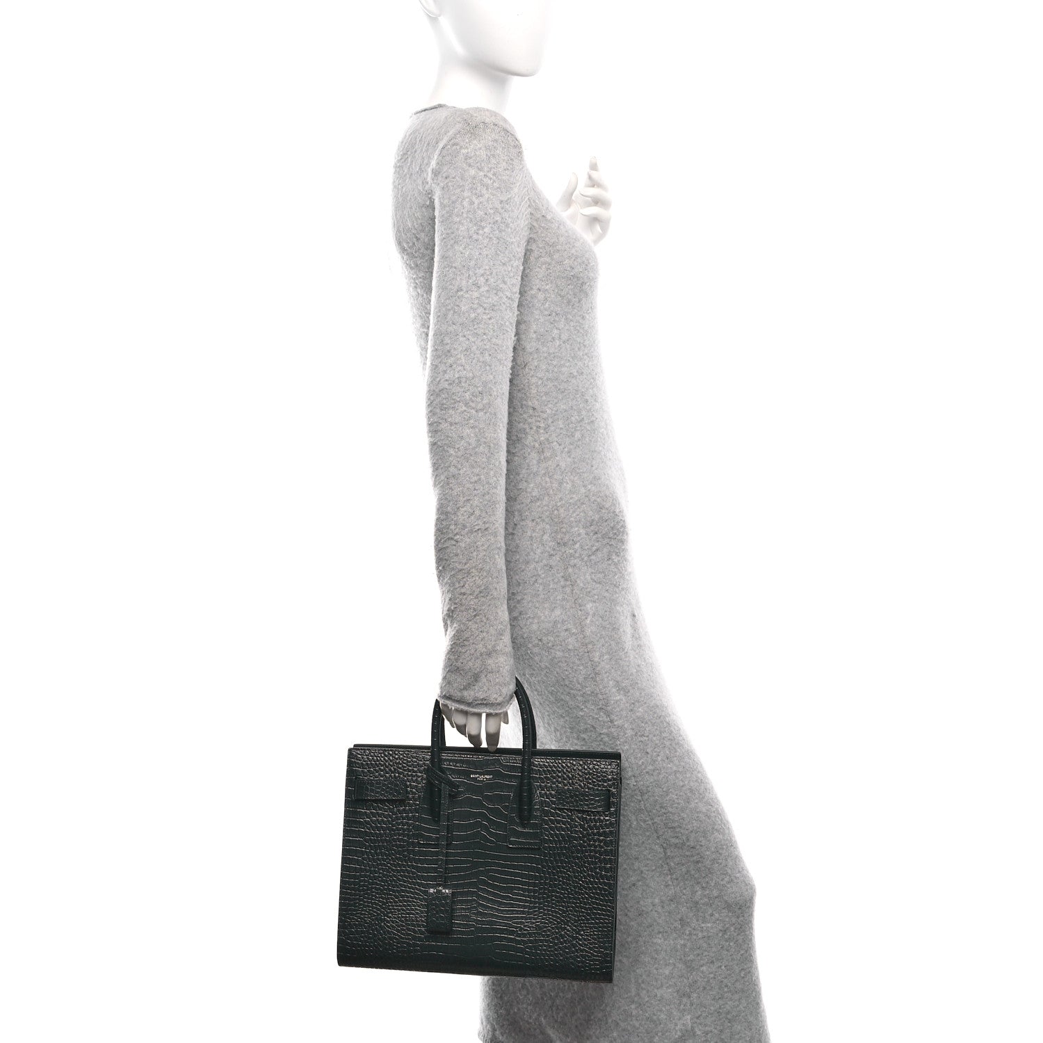 Patent Crocodile Embossed Small Sac de Jour Dark Green