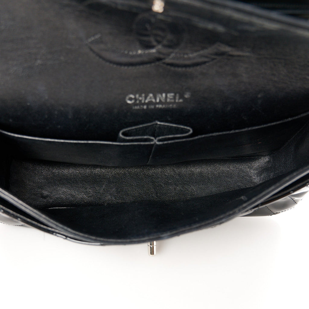 Patent Quilted Medium Double Flap Black